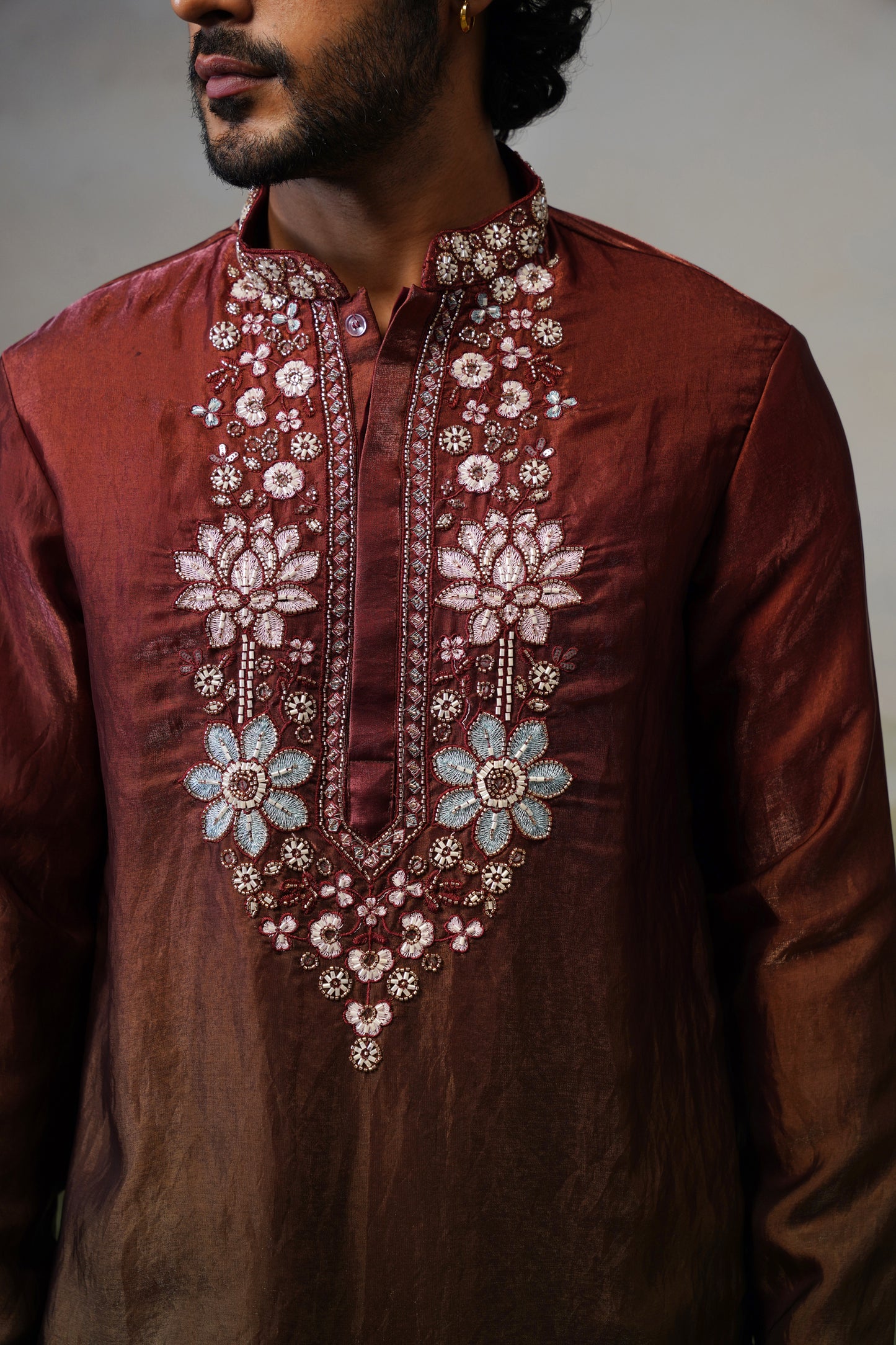 Bahar Rust Ombre Floral Bead Embroidered Kurta Set