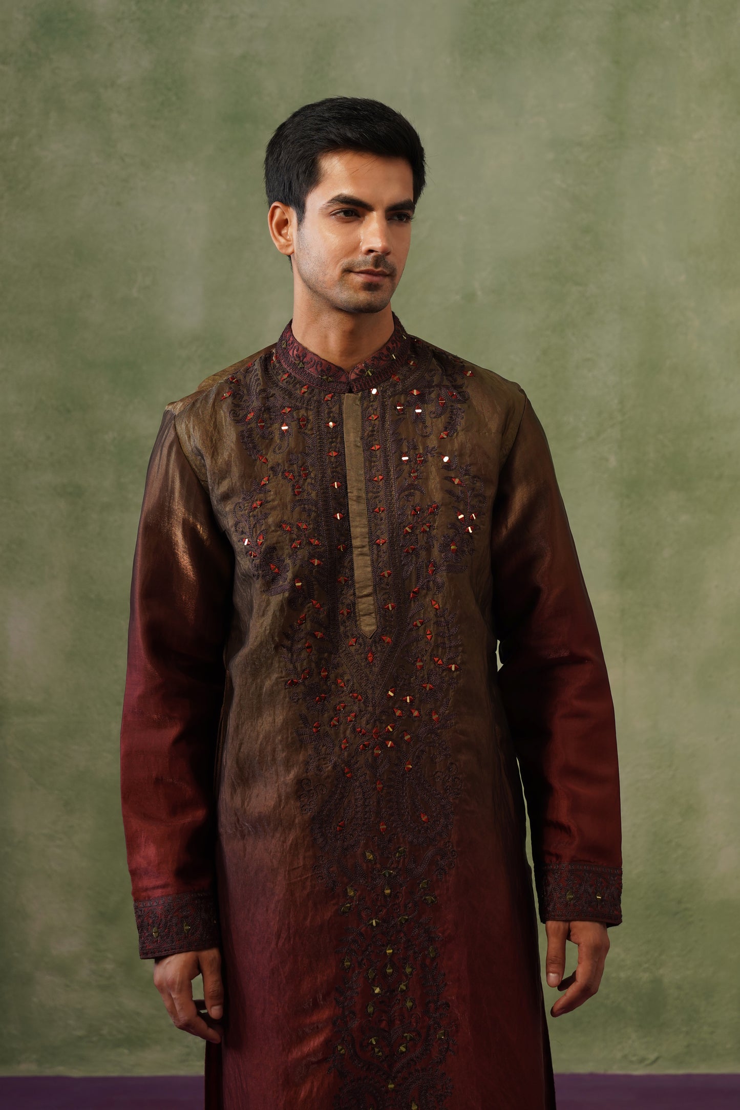 Kunal Bronze Ombré Mirror Embroidered Kurta Set