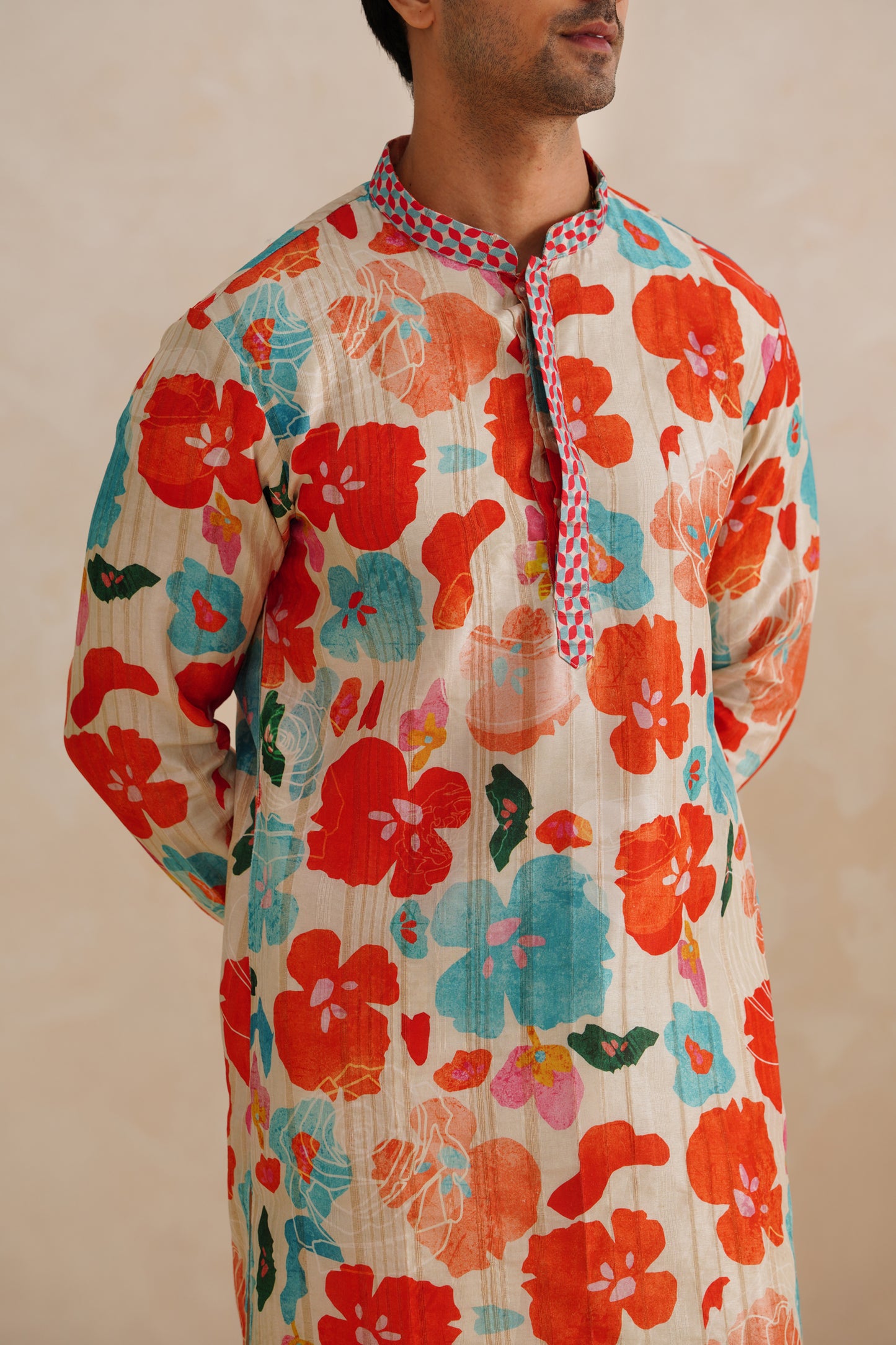 Multi Floral Tussar Ghicha Silk Kurta Set