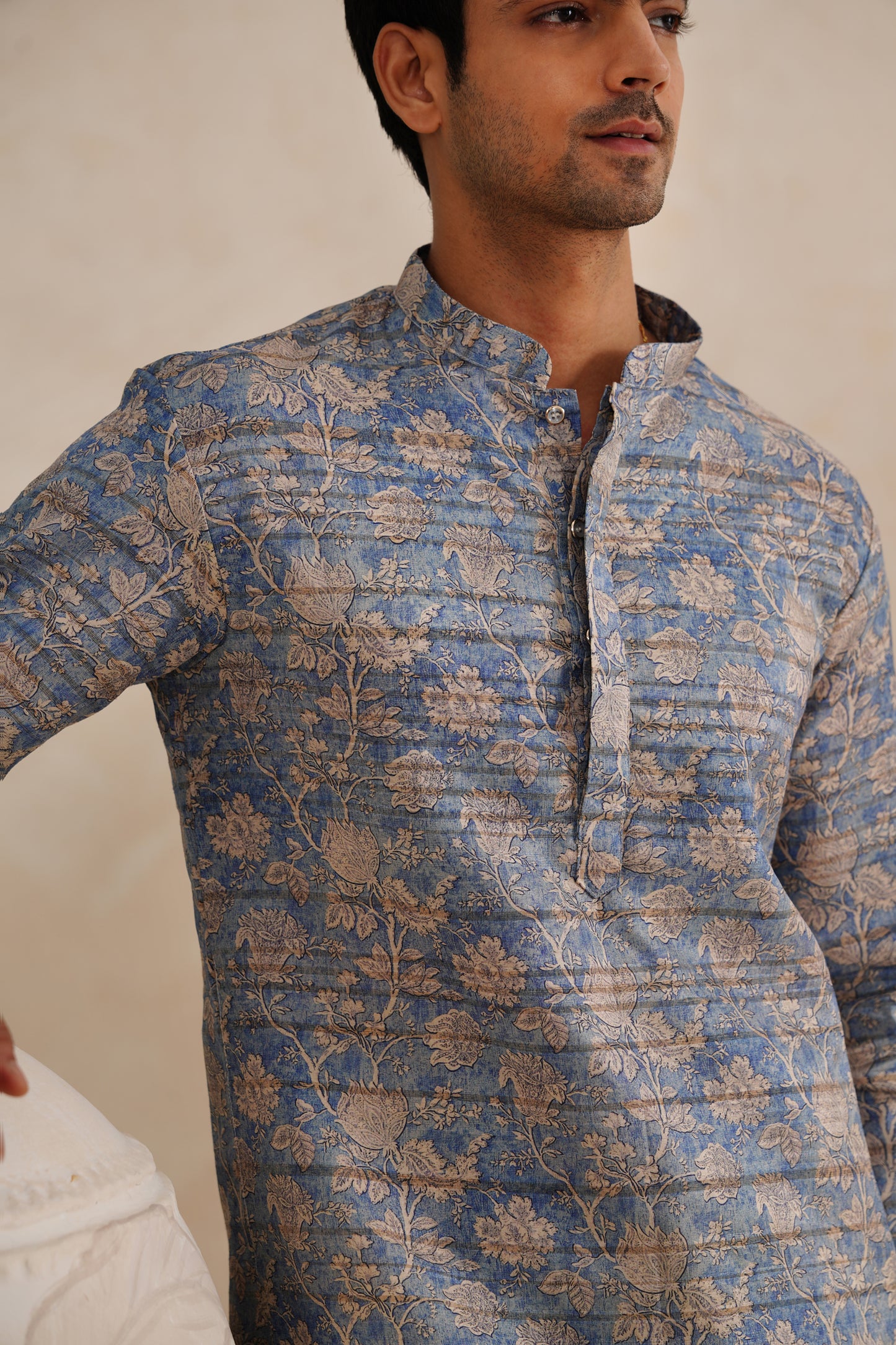 Blue Jaipuri Tussar Ghicha Silk Kurta Set