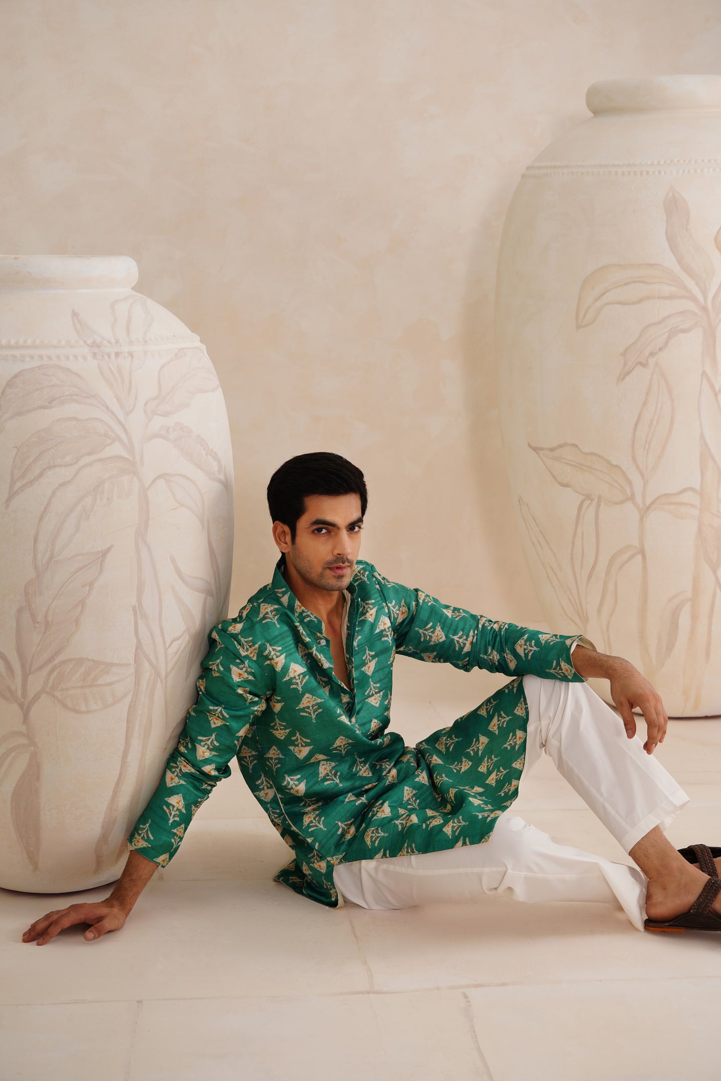 Green Jaipuri Tussar Ghicha Silk Kurta Set