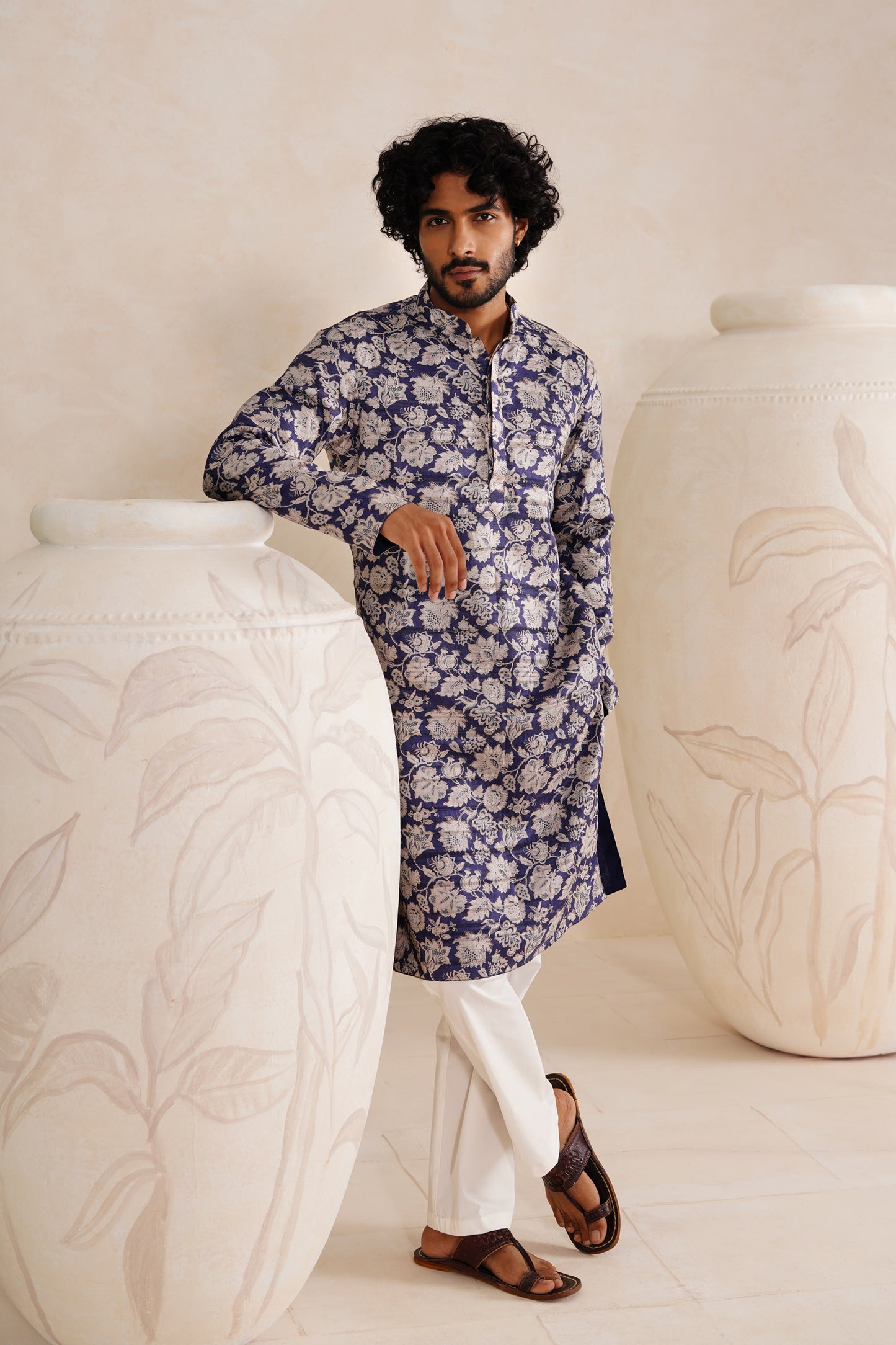 Indigo Jaipuri Tussar Ghicha Silk Kurta Set