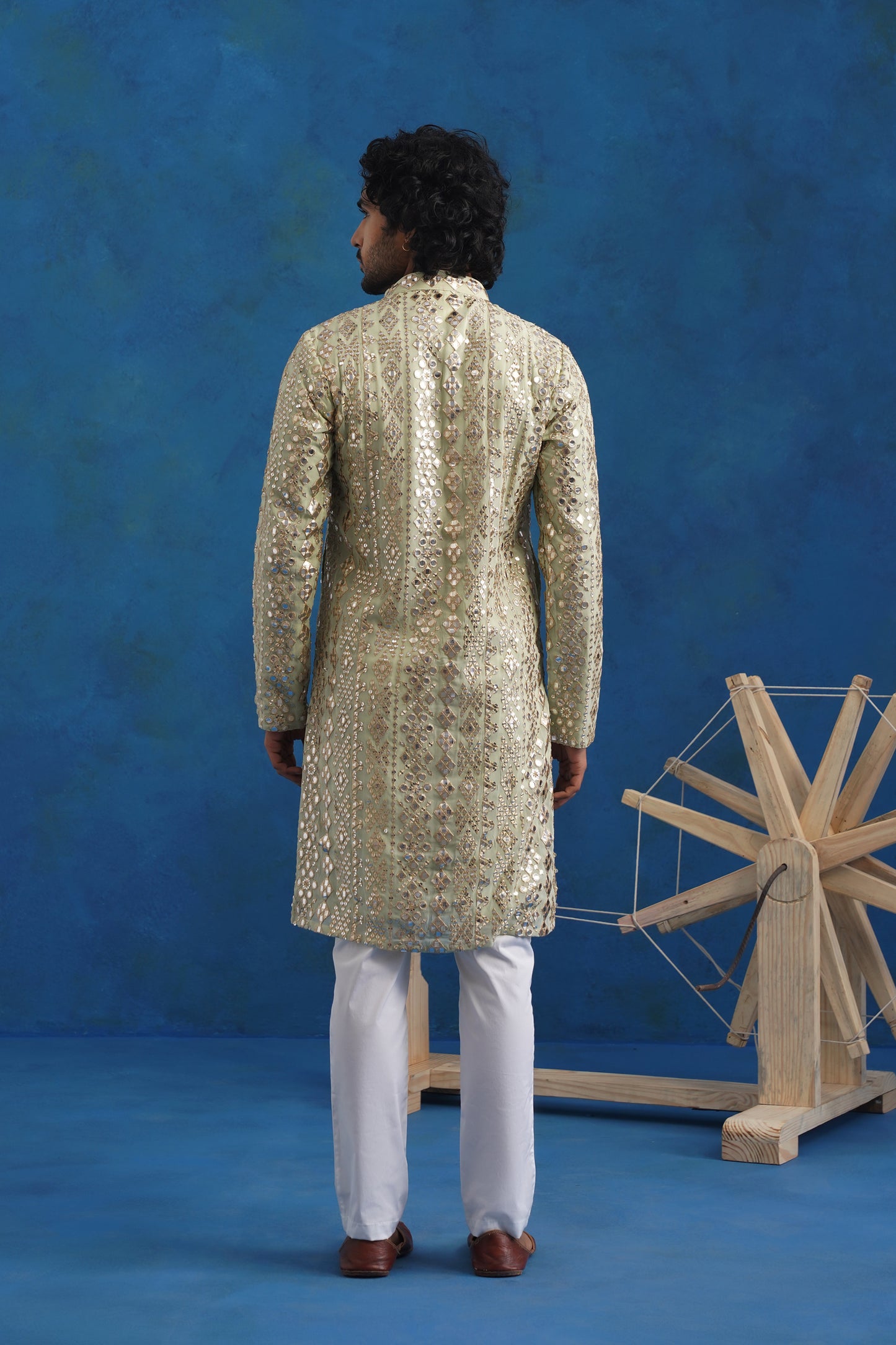 Pista Mirror Sequin Embroidery Kurta Patiyala Set