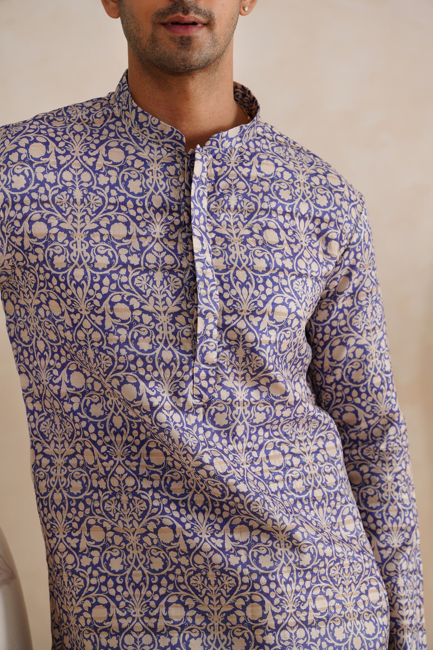 Royal Blue Jaipuri Tussar Ghicha Silk Kurta Set