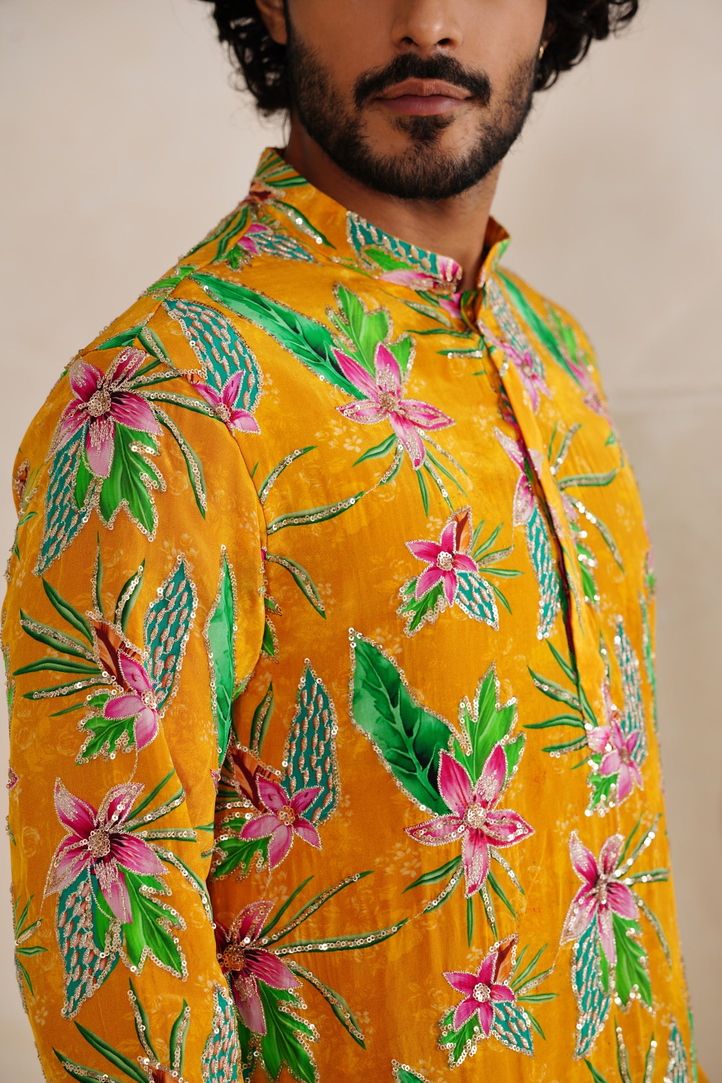 Haldi Yellow Embroidery With Print Kurta Set