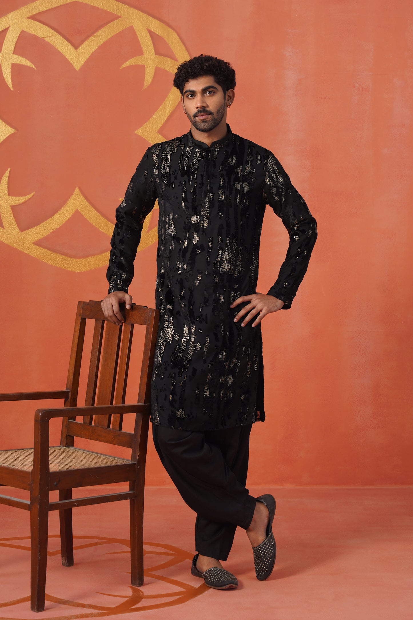 Black Velvet Golden Brasso Kurta Patiyala Set