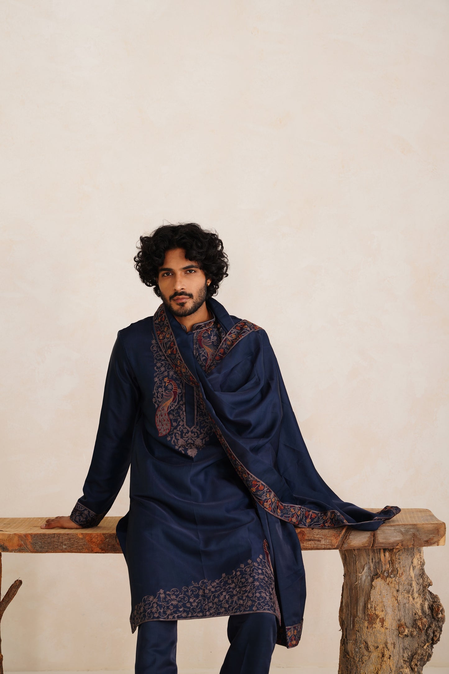 Navy Blue Embroidery Kurta Set