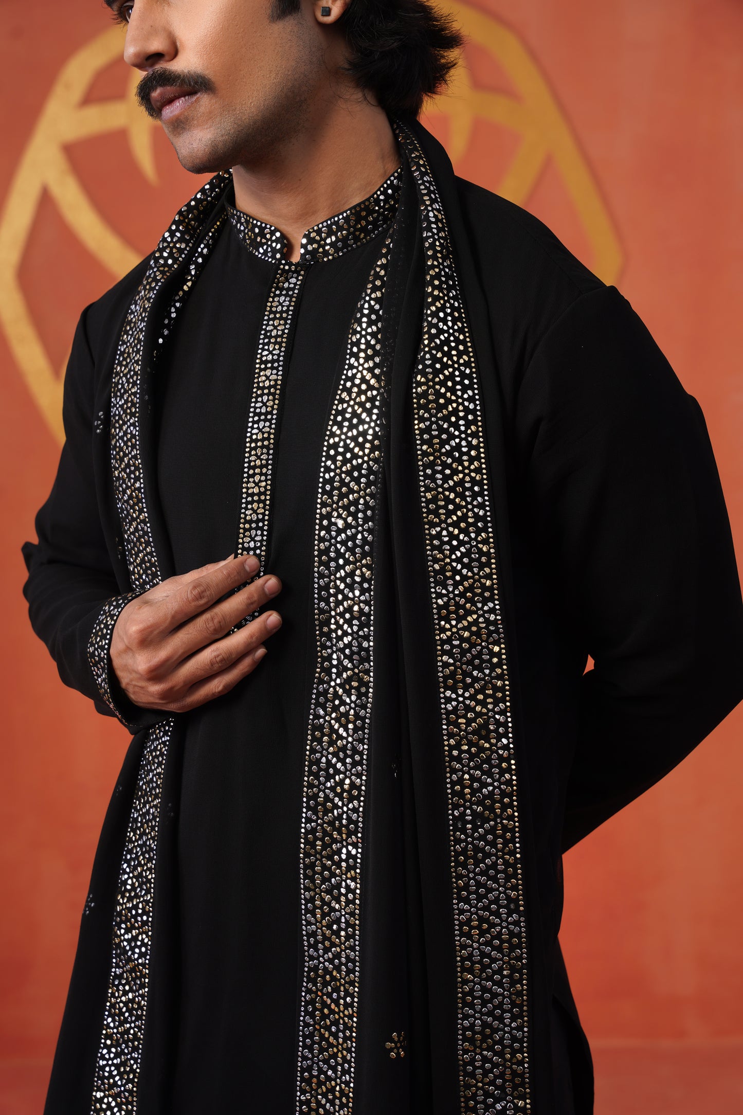 Black Makesh Embroidery Kurta Set With Dupatta