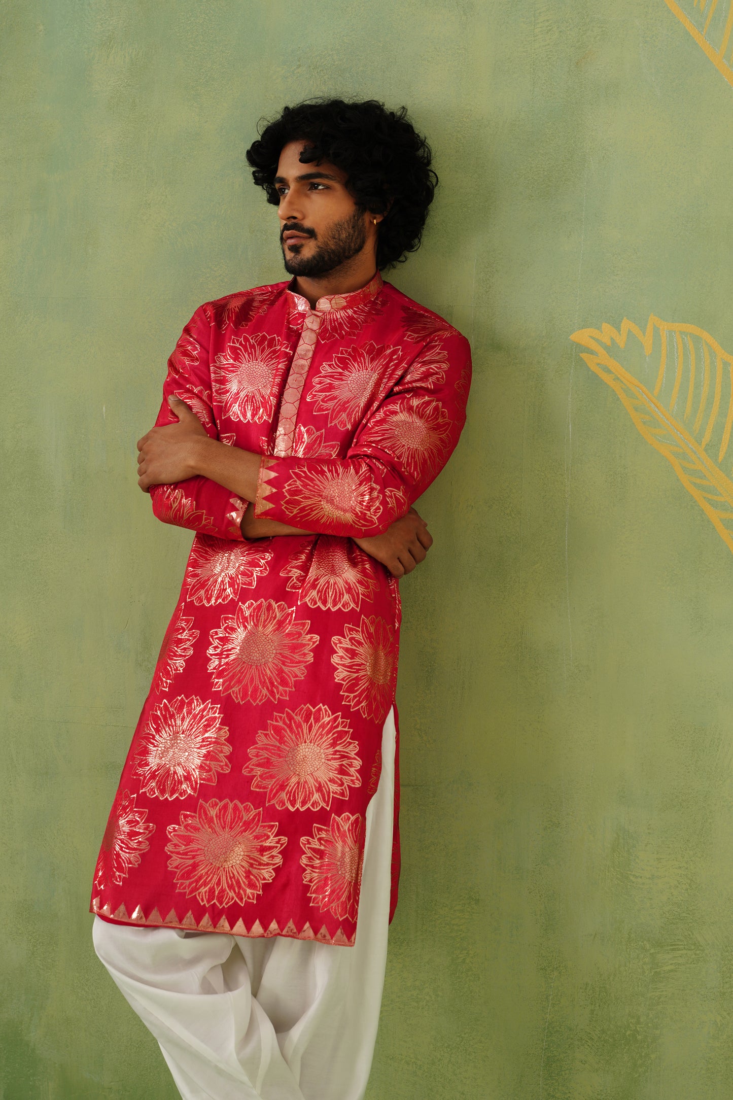 Hot Pink Golden Weave Kurta Patiyala Set