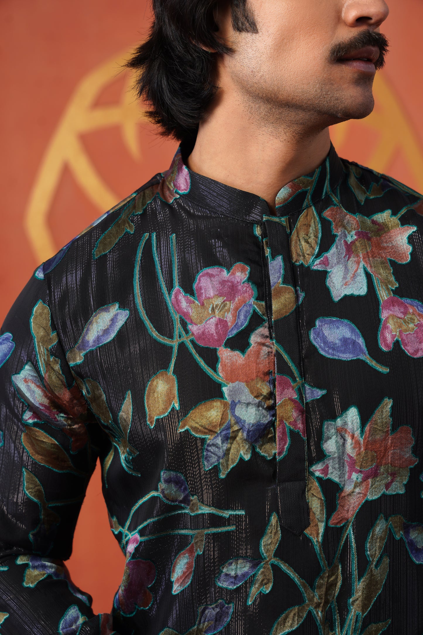 Multi Floral Velvet Brasso Kurta Patiyala Set