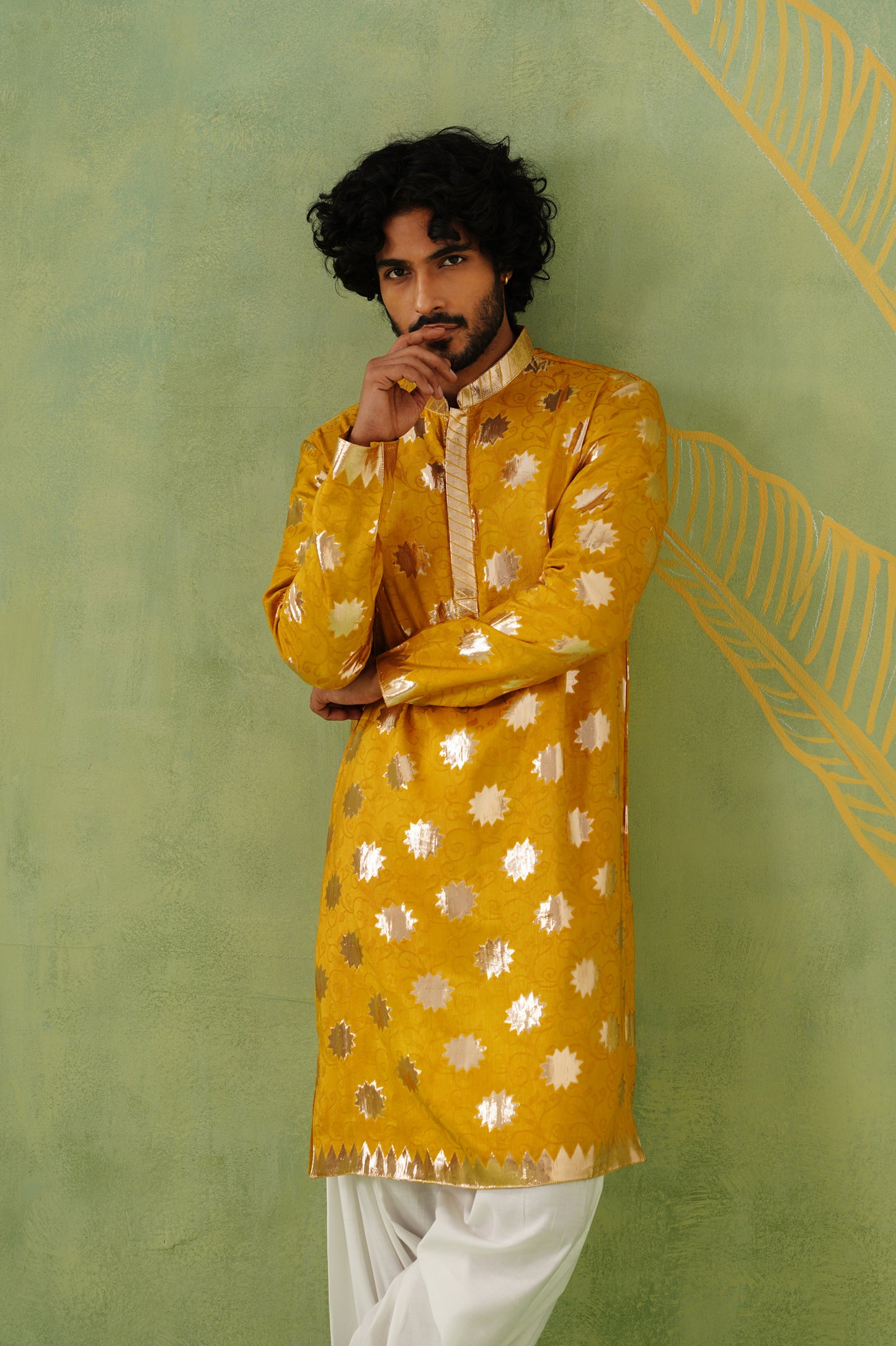 Haldi Yellow Golden Weave Kurta Patiyala Set