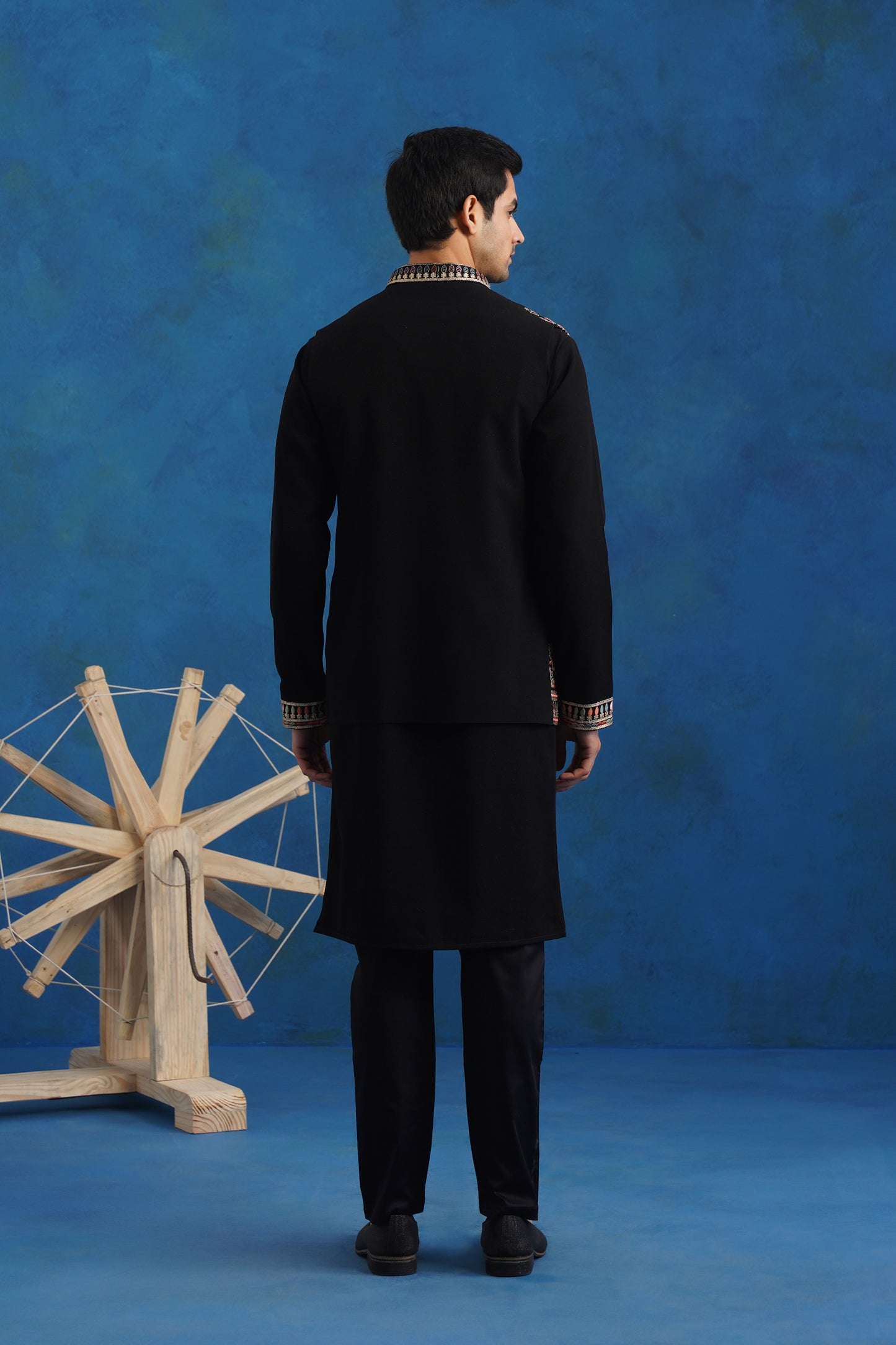 Noir Classic Embroidered Kurta Jacket Set