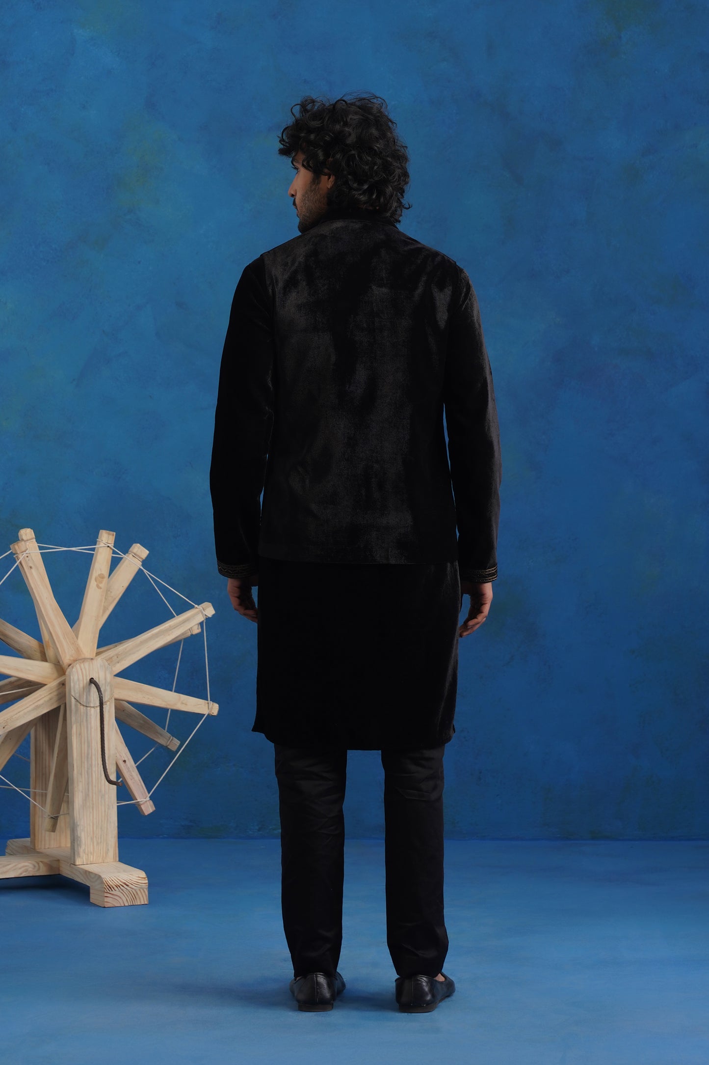 Velvet Pine Embroidered Kurta Jacket Set