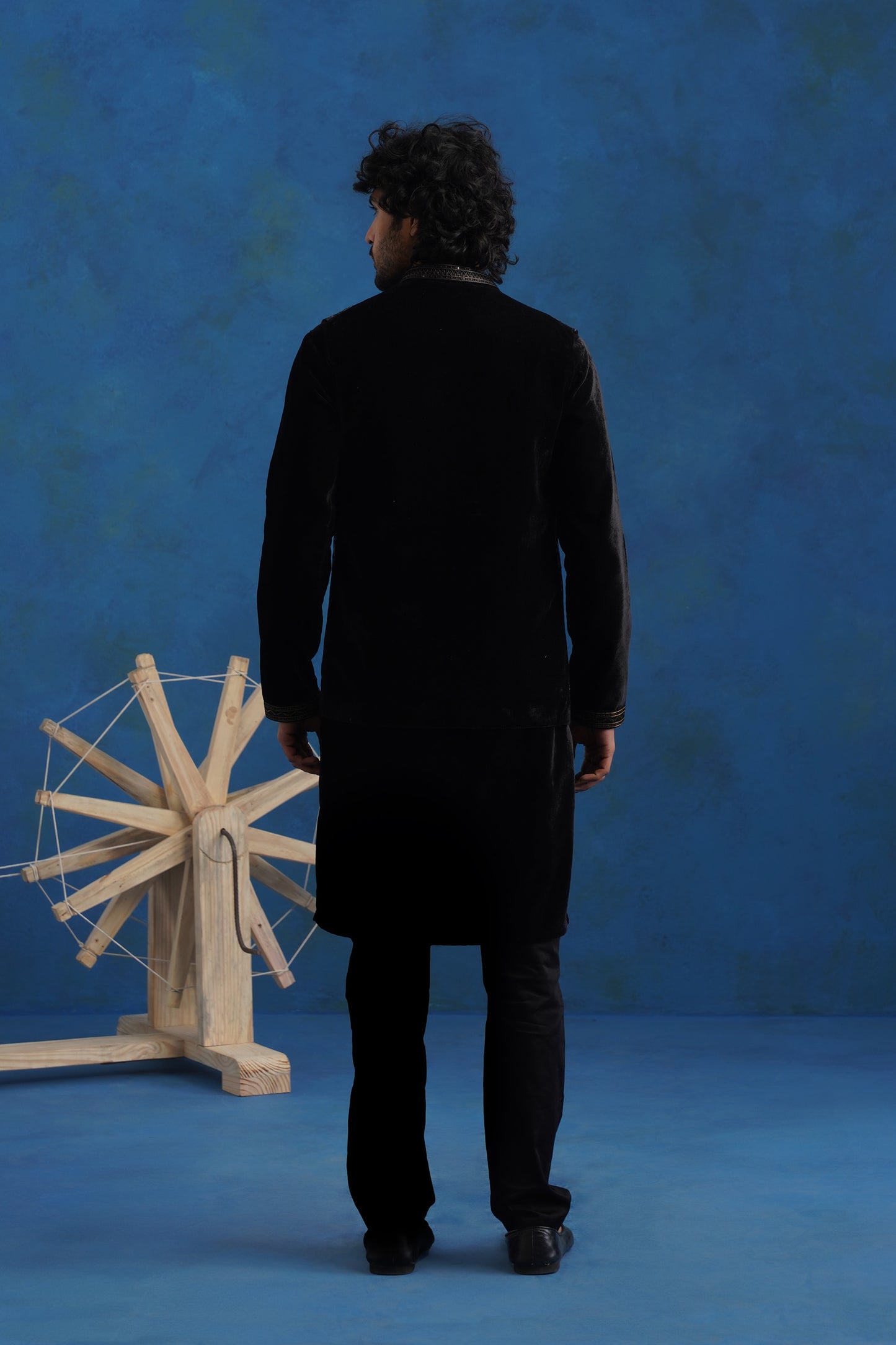 Midnight Velvet Embroidered Kurta Jacket Set