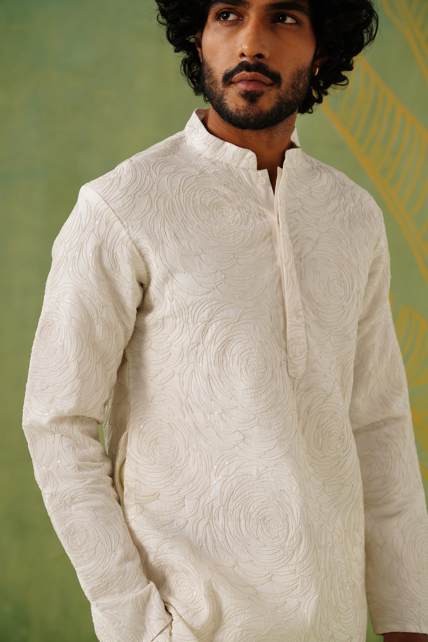 White Coding Embroidery Kurta Set