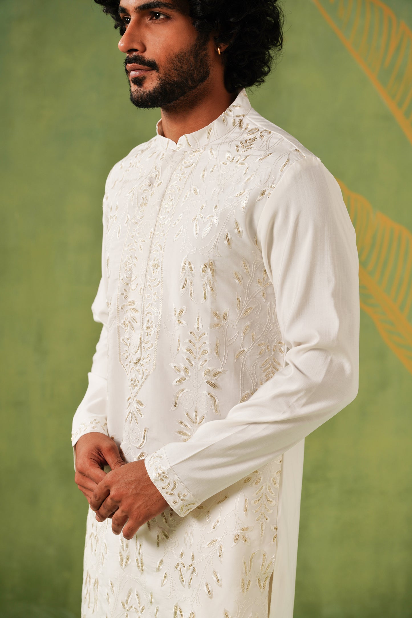 White Sequin Embroidery Kurta Set With Dupatta