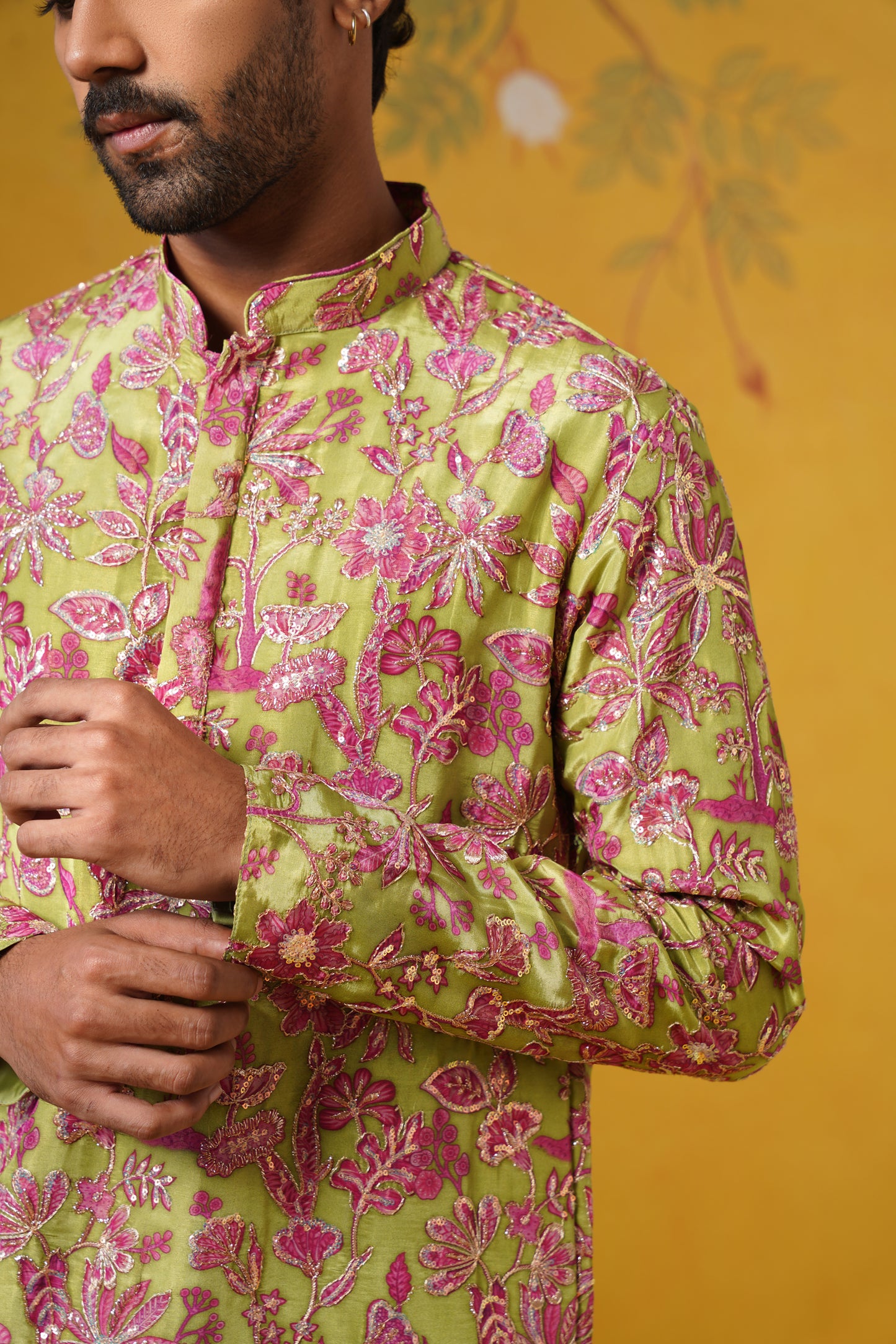 Mehendi Embroidery With Print Kurta Patiyala Set