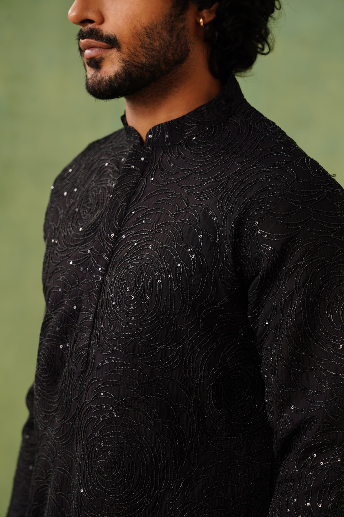 Black Floral Coding Embroidery Kurta Set