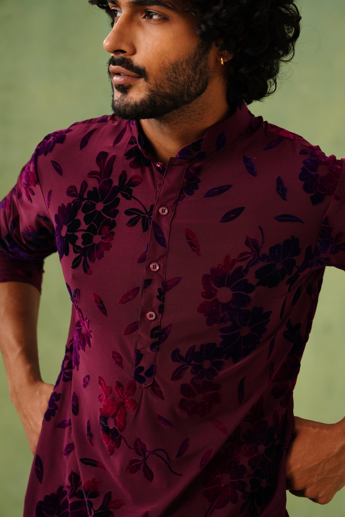 Purple Velvet Brasso Lycra Kurta Patiyala Set