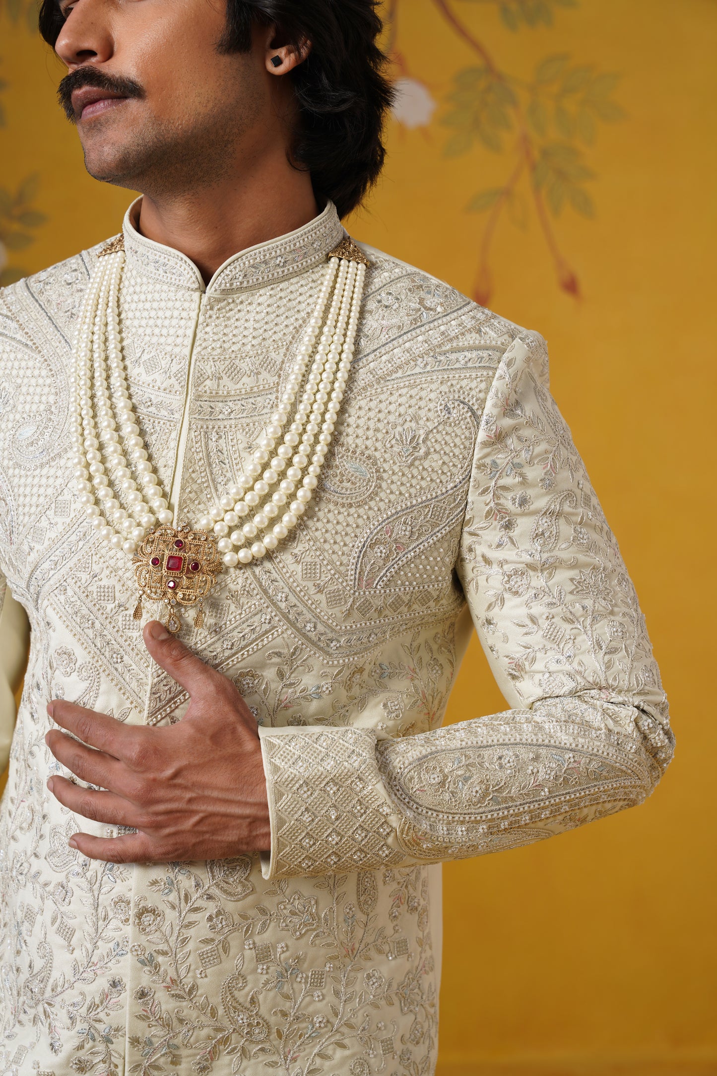 Light Sea Green Sherwani Set With Jooti And Belt