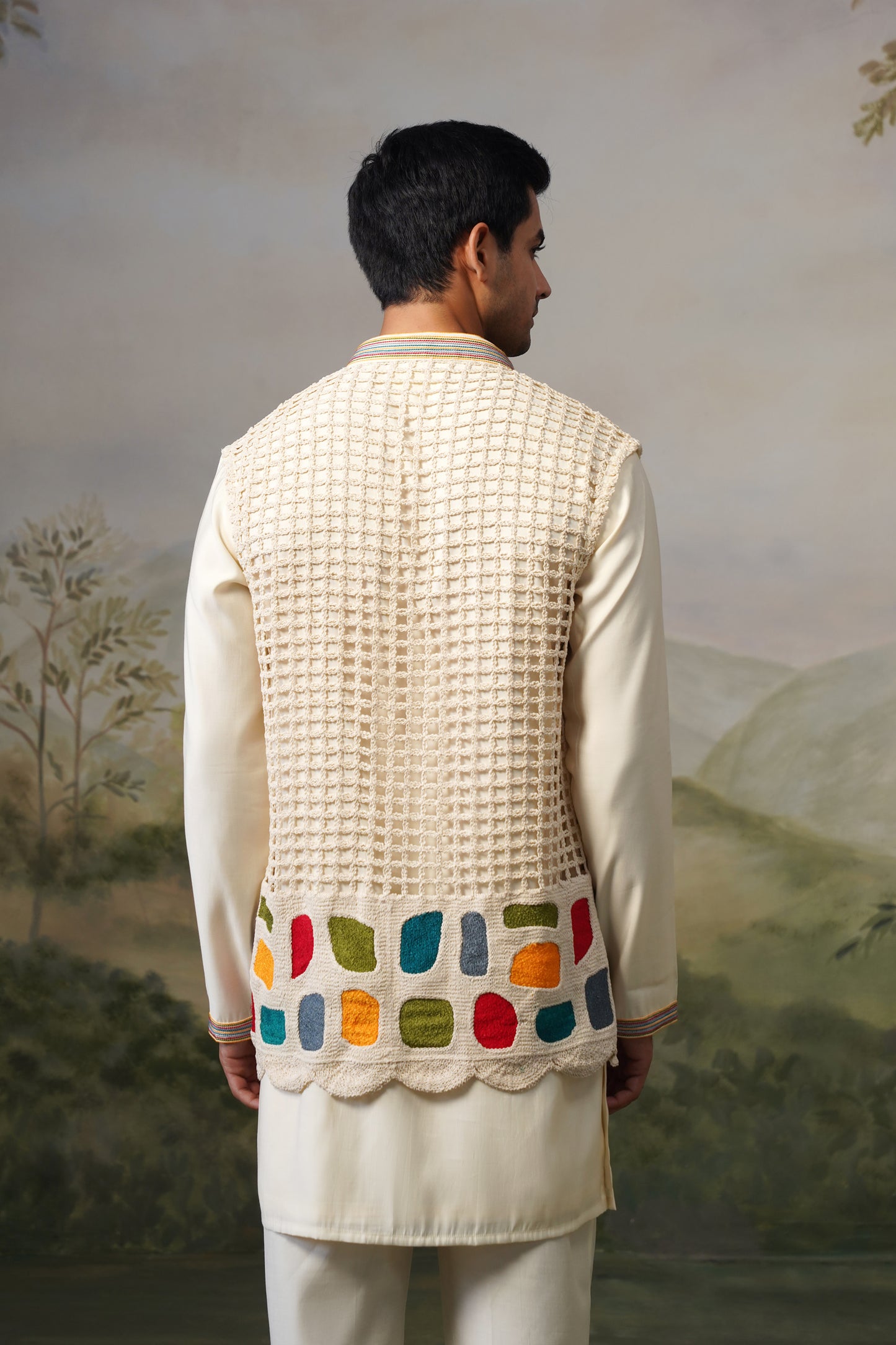 Chauka Ivory Crochet Jacket Set