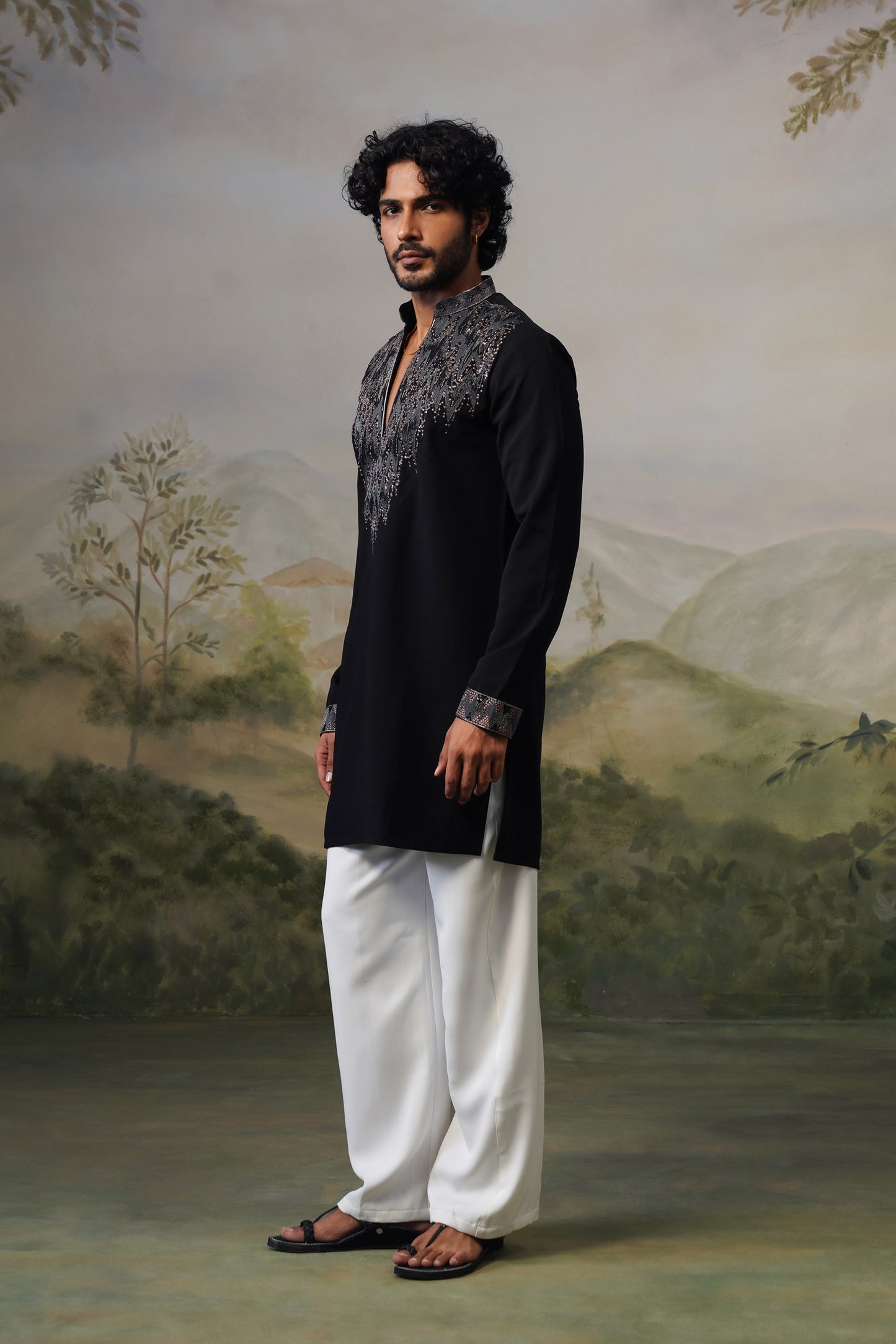 Bijli Black Bead Embroidered Kurta Set