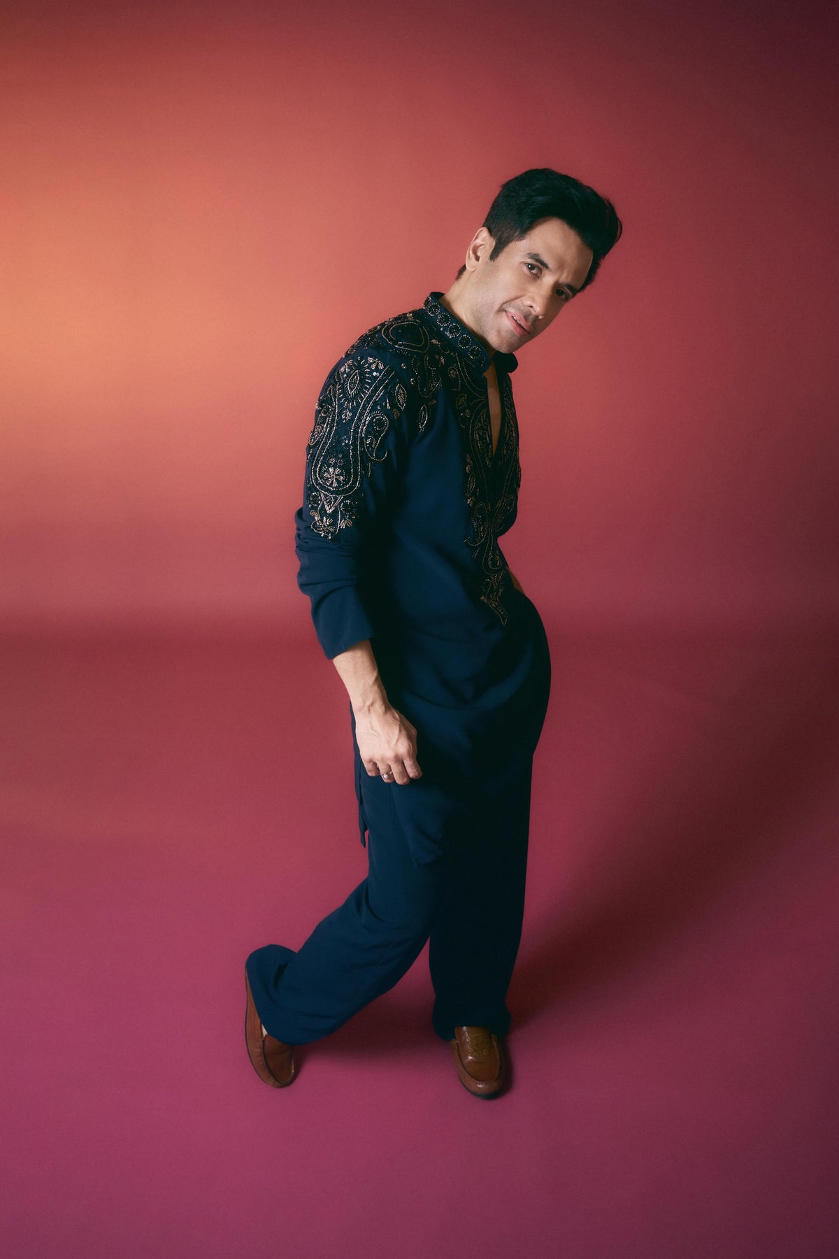 Tusshar Kapoor in Noor Navy Paisley Bead Embroidered Kurta Set