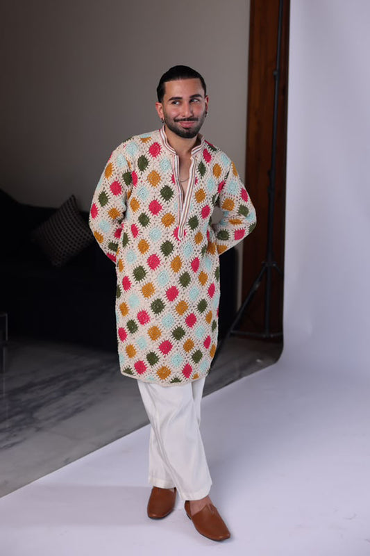 Orry in Rangoli Ivory Crochet Kurta Set