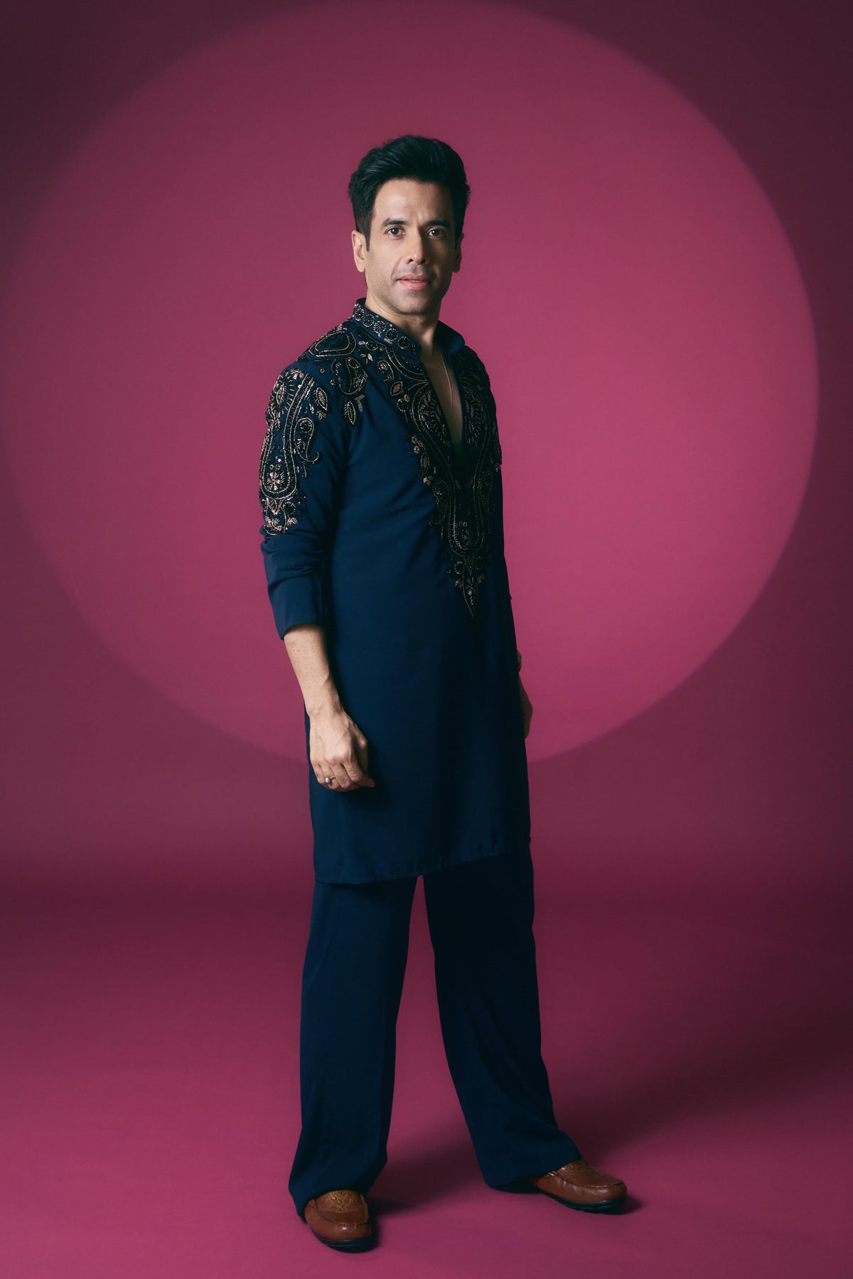 Tusshar Kapoor in Noor Navy Paisley Bead Embroidered Kurta Set