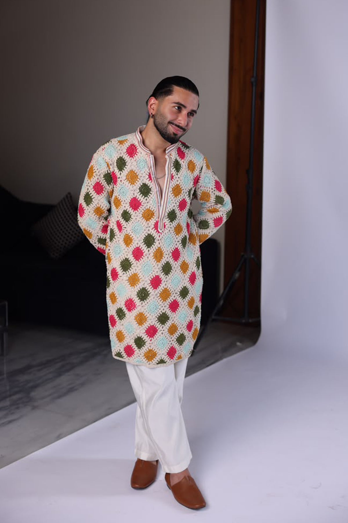 Orry in Rangoli Ivory Crochet Kurta Set