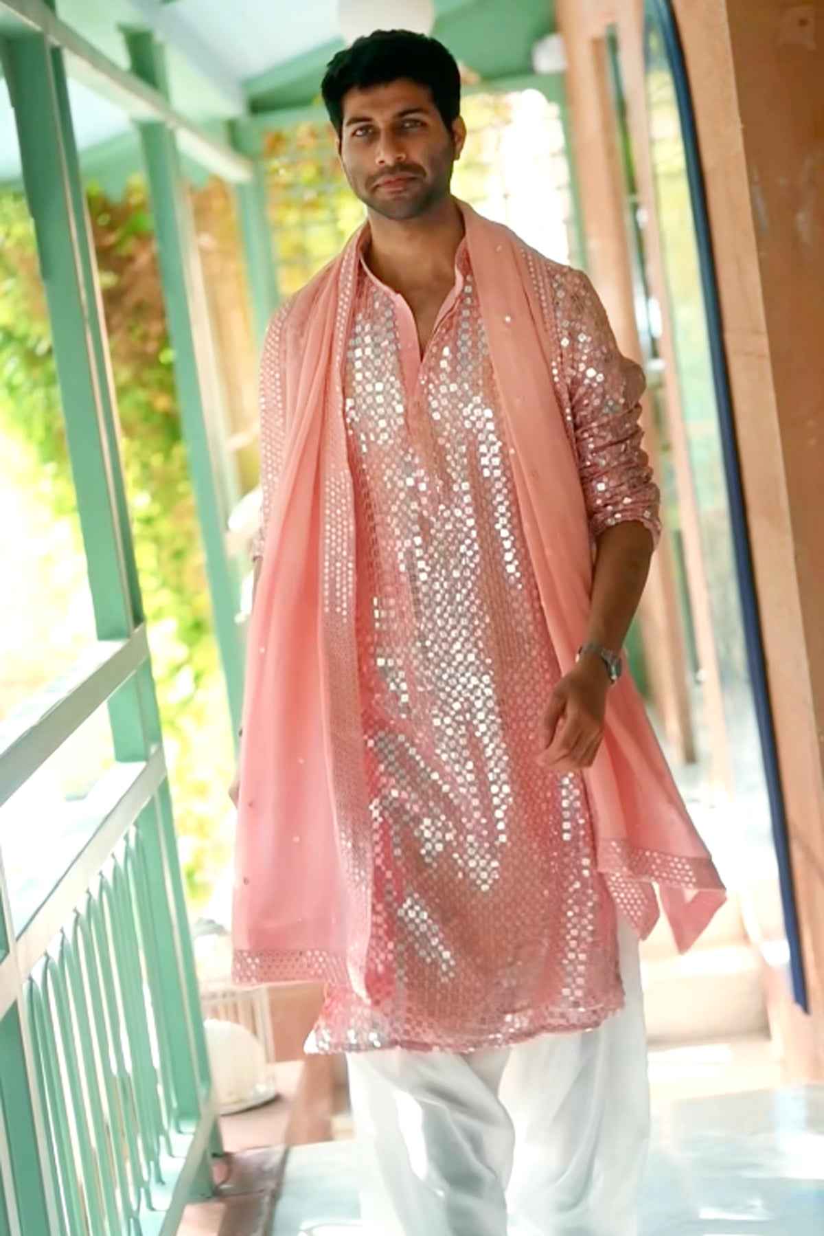 Harshit Mittal in Blush Parallel Mirror Kurta Set with Dupatta