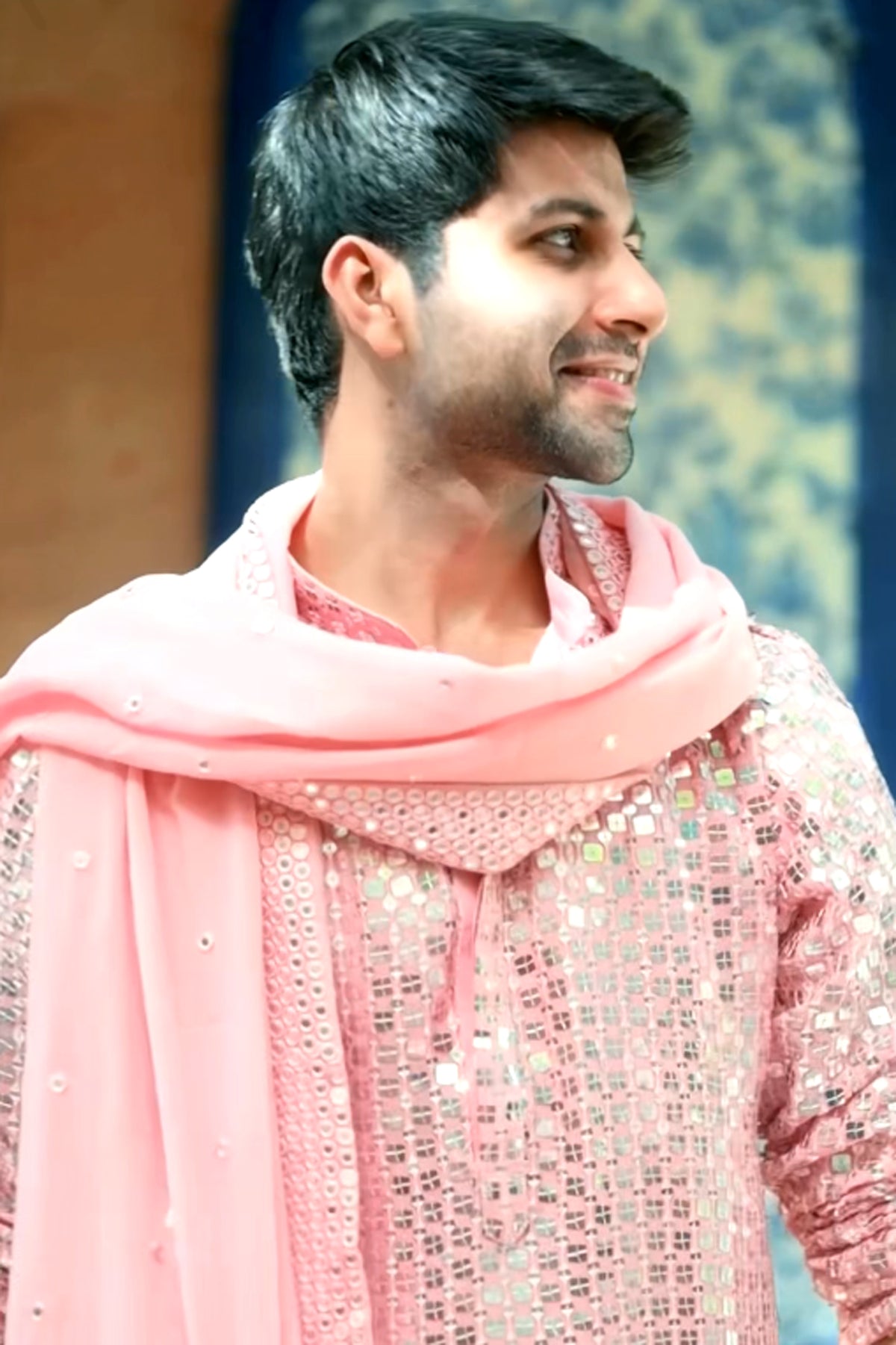 Harshit Mittal in Blush Parallel Mirror Kurta Set with Dupatta