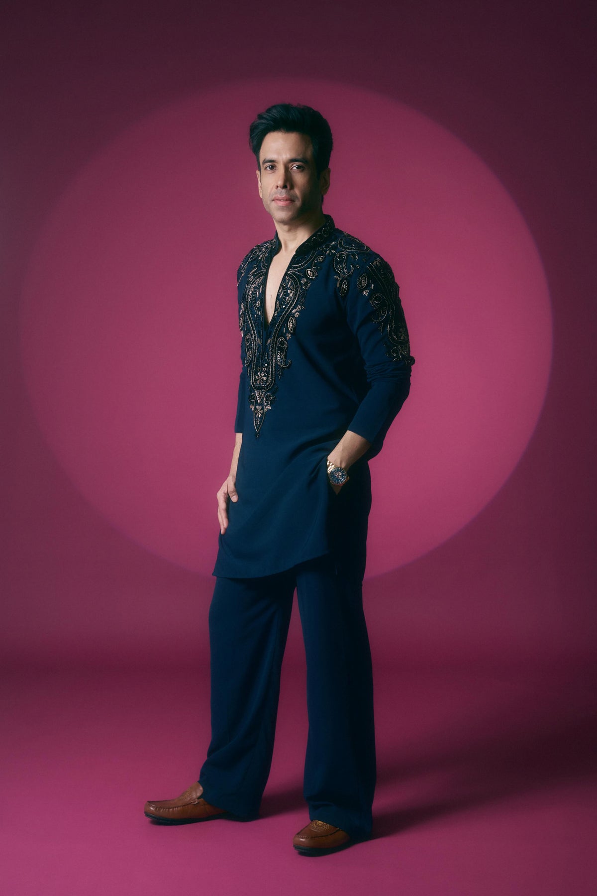Tusshar Kapoor in Noor Navy Paisley Bead Embroidered Kurta Set