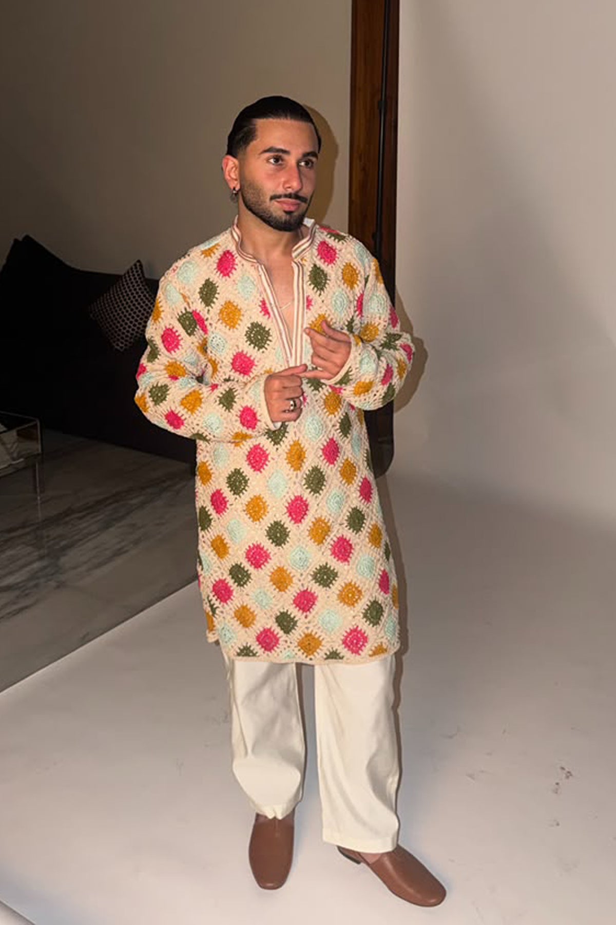 Orry in Rangoli Ivory Crochet Kurta Set