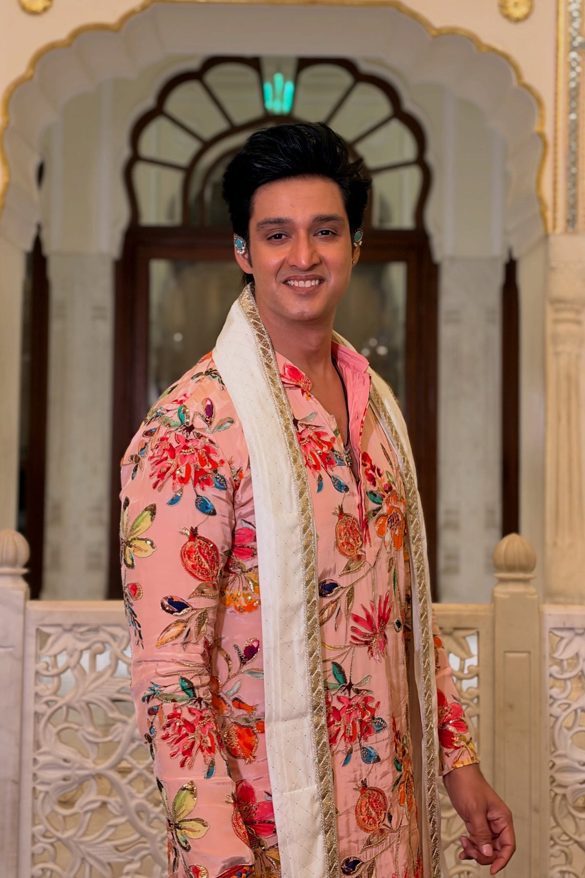 Sourabh Raaj Jain in Gulbahar Pink Bead Embroidered Kurta Set