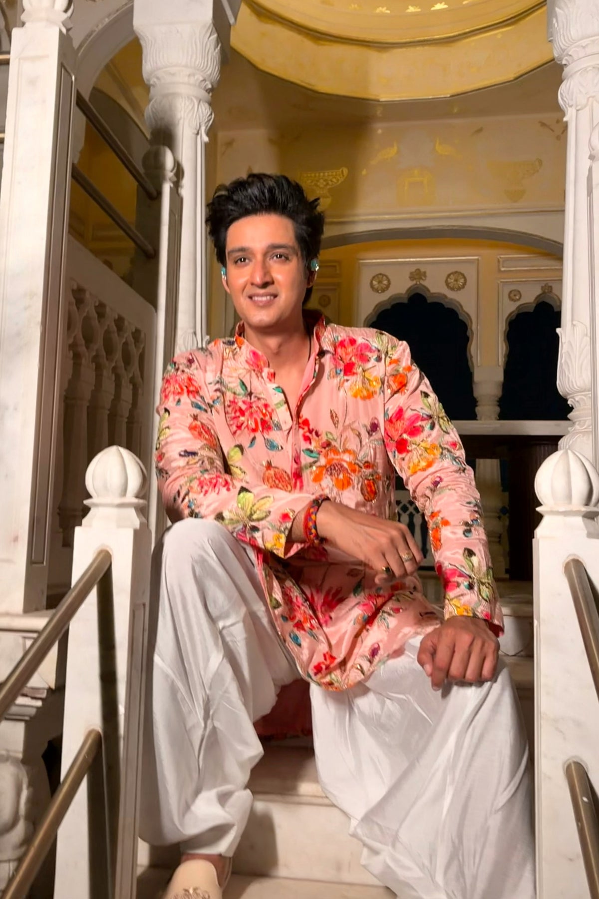 Sourabh Raaj Jain in Gulbahar Pink Bead Embroidered Kurta Set