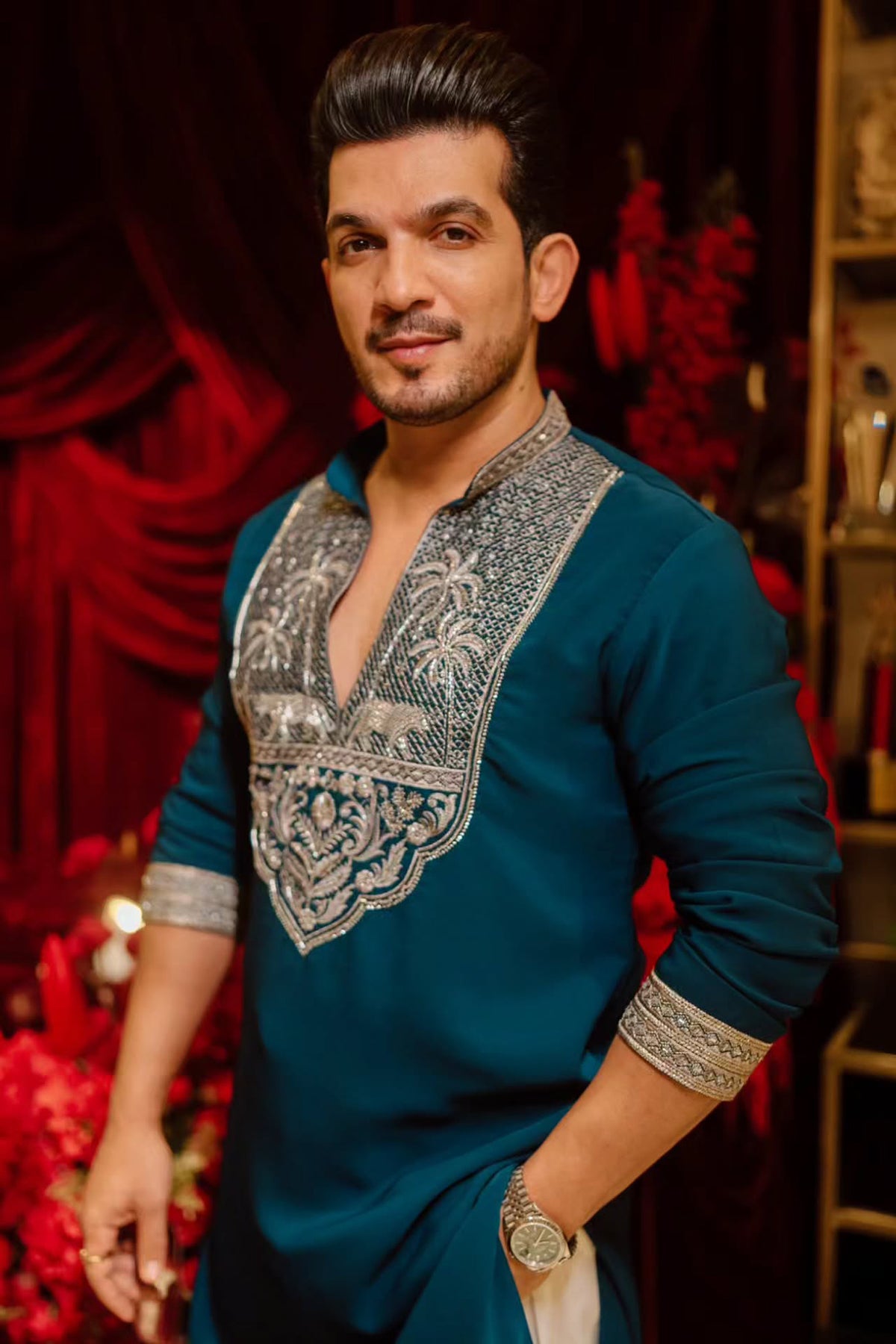 Arjun Bijlani in Gajraj Navy Bead Embroidered Kurta Set