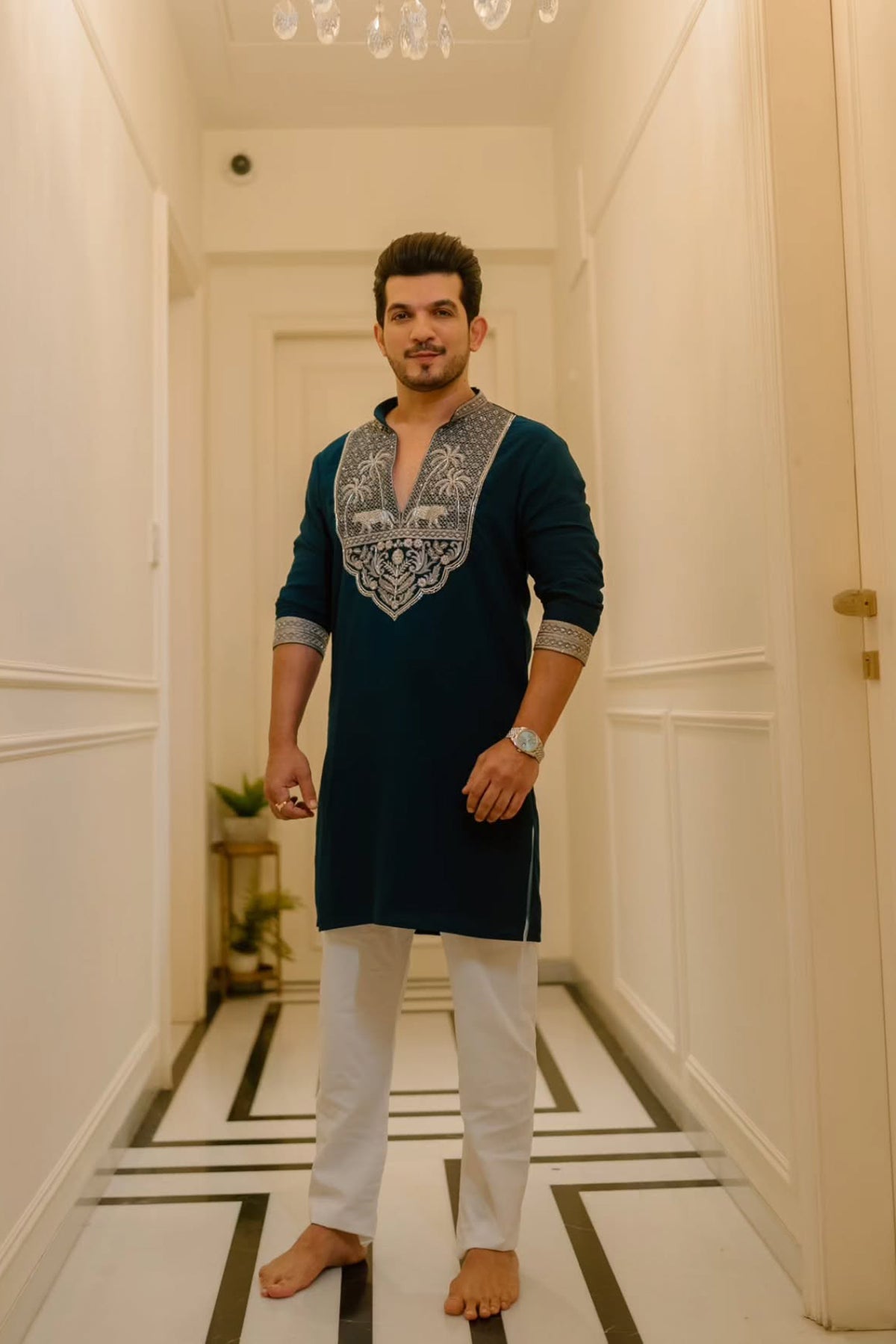 Arjun Bijlani in Gajraj Navy Bead Embroidered Kurta Set