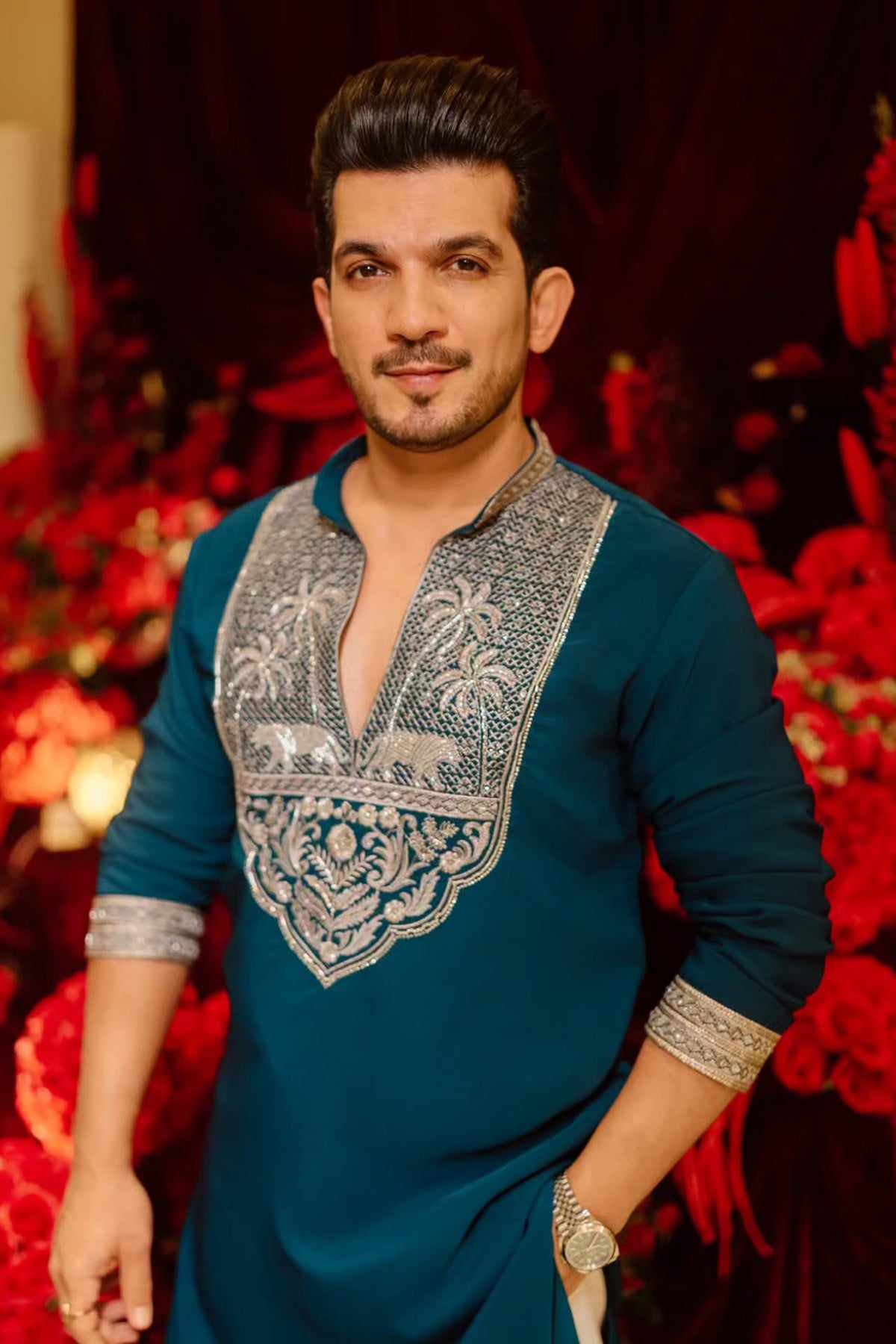Arjun Bijlani in Gajraj Navy Bead Embroidered Kurta Set