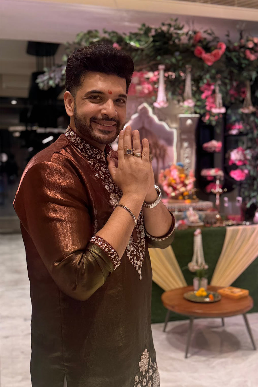 Karan Kundra in Bahar Rust Ombre Floral Bead Embroidered Kurta Set