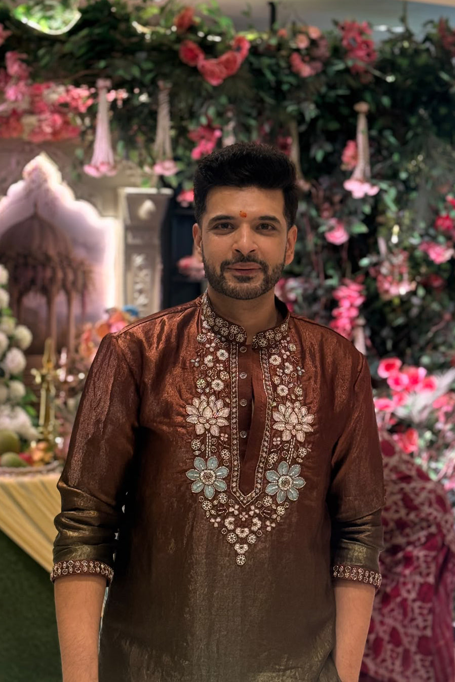 Karan Kundra in Bahar Rust Ombre Floral Bead Embroidered Kurta Set