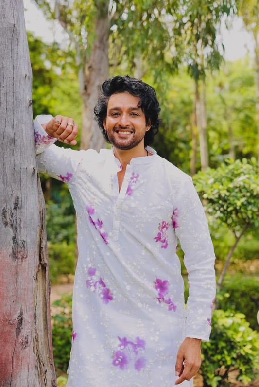 Sourabh Raaj Jain in Spring Ivory Organza Kurta Set