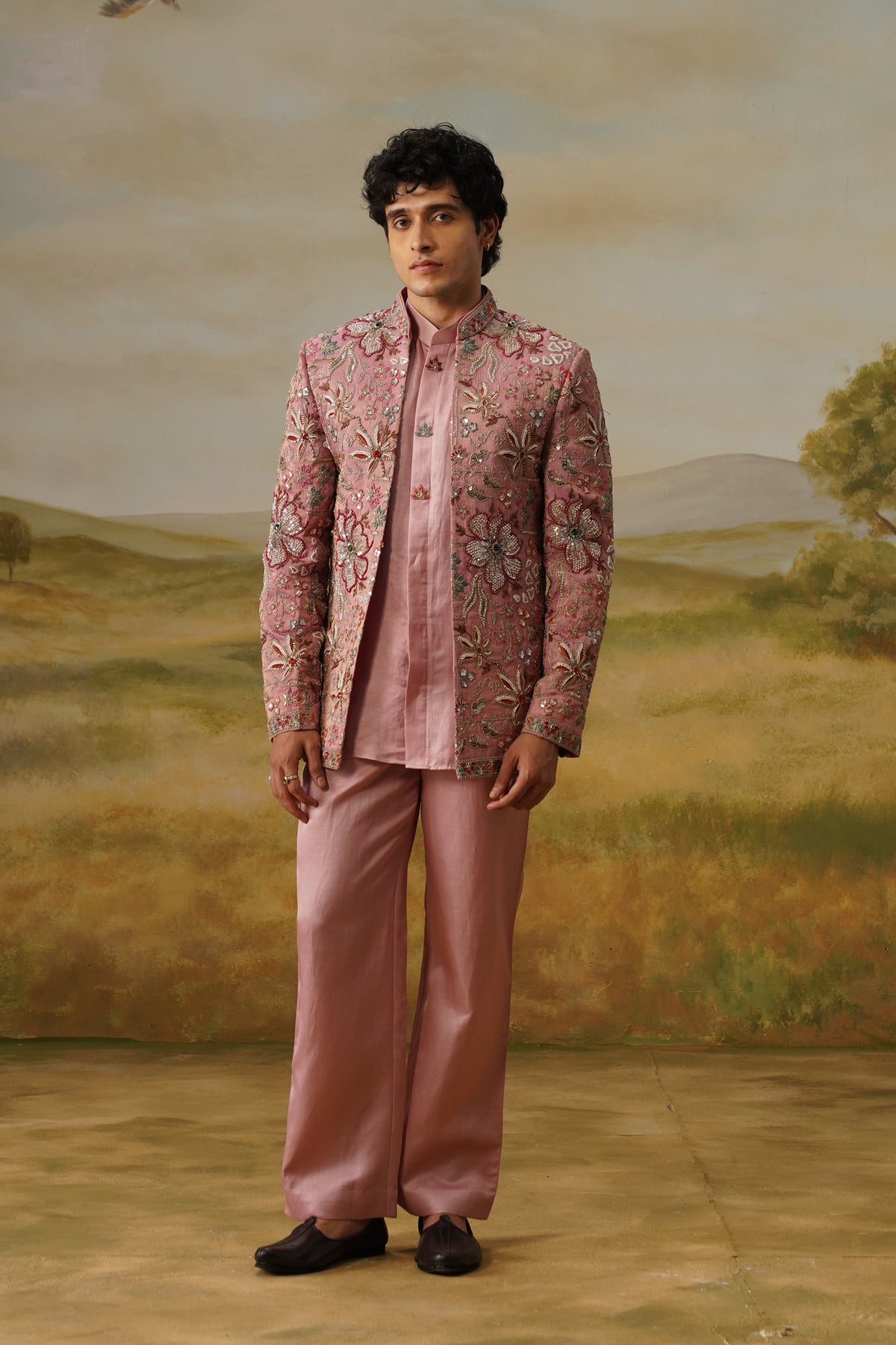 Nazakat Pink Crystal Beadwork Jodhpuri Set