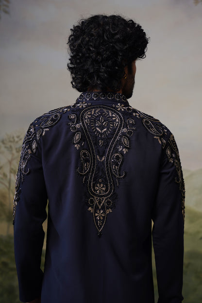 Noor Navy Paisley Bead Embroidered Kurta Set