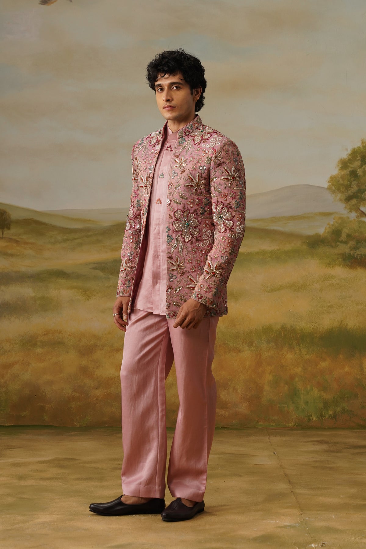 Nazakat Pink Crystal Beadwork Jodhpuri Set