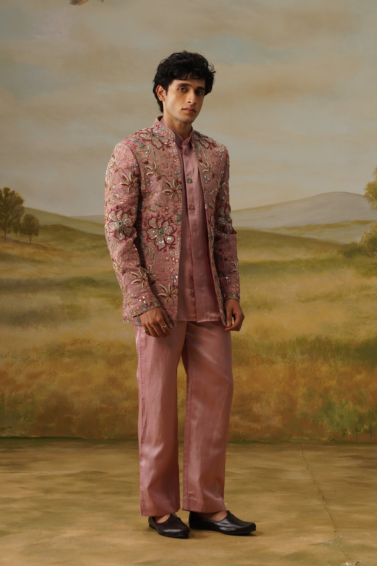 Nazakat Pink Crystal Beadwork Jodhpuri Set