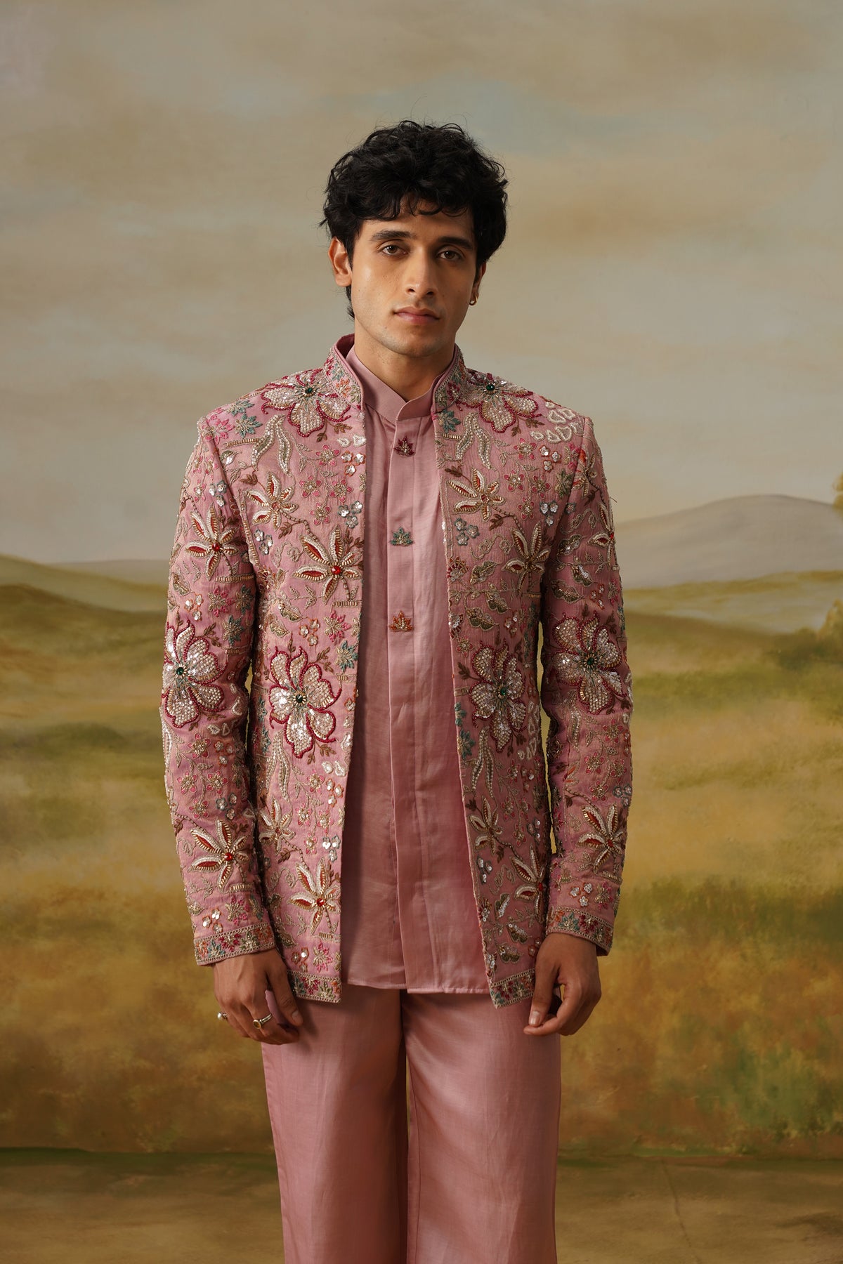 Nazakat Pink Crystal Beadwork Jodhpuri Set