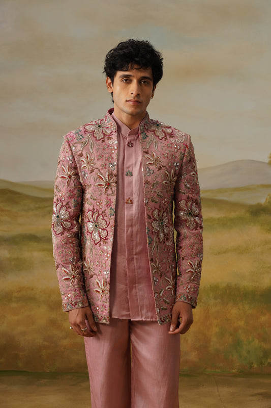 Nazakat Pink Crystal Beadwork Jodhpuri Set