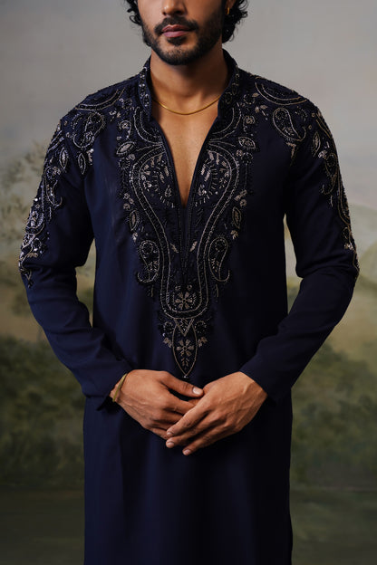 Noor Navy Paisley Bead Embroidered Kurta Set