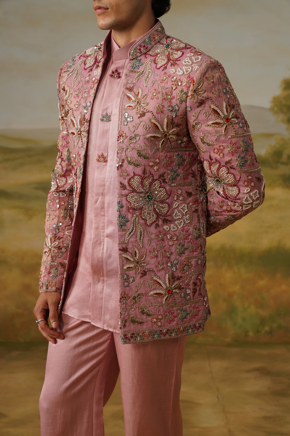 Nazakat Pink Crystal Beadwork Jodhpuri Set